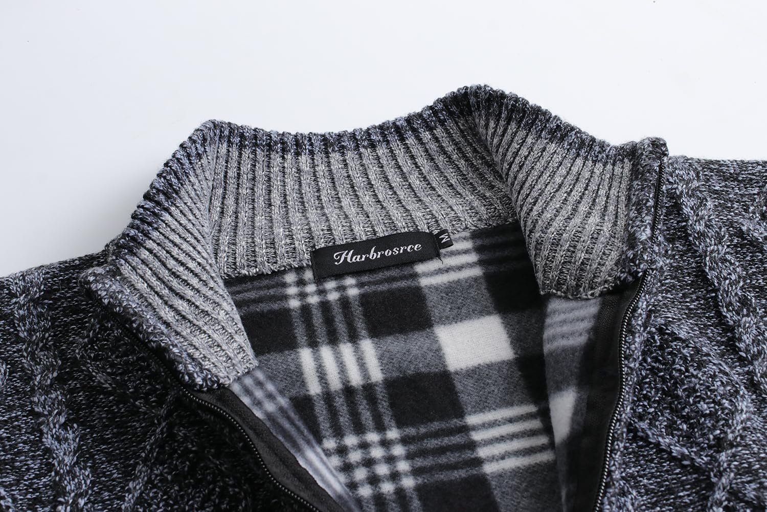 Cardigan Men's Long Sleeve Stand-up Collar Cardigan Fleece Jacket with Cable Knit Zipper Jacket Knitted Sweater - Image 2