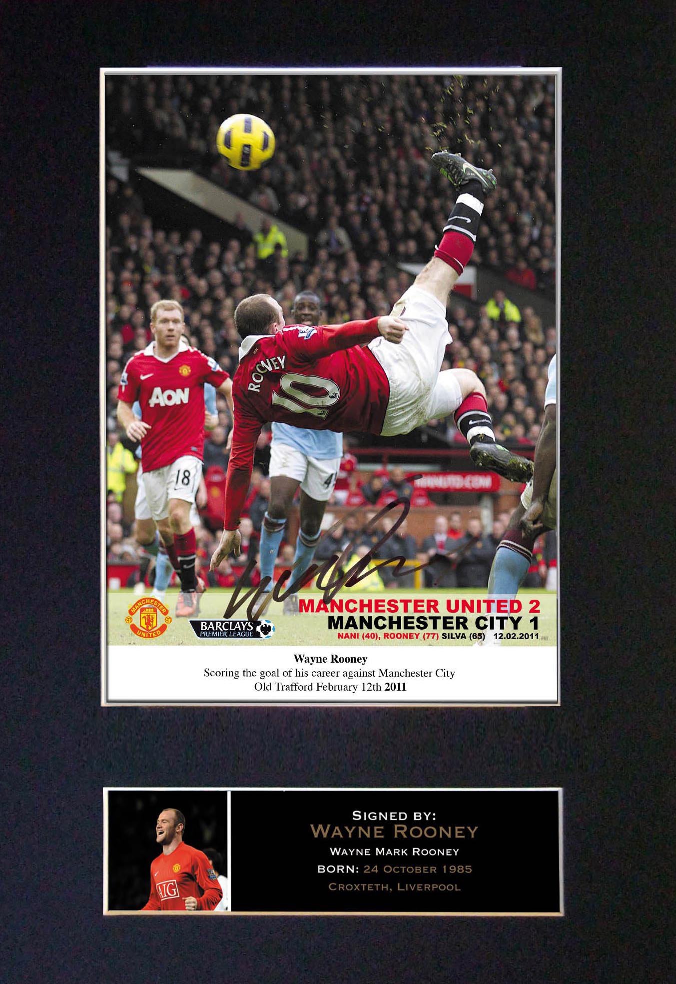 The Autograph Collector Gold,Black Wayne Rooney Overhead Kick Signed Autograph Mounted Photo Reproduction Print A4 Rare Perfect Birthday (297 X 210Mm) #55 (Not Framed)