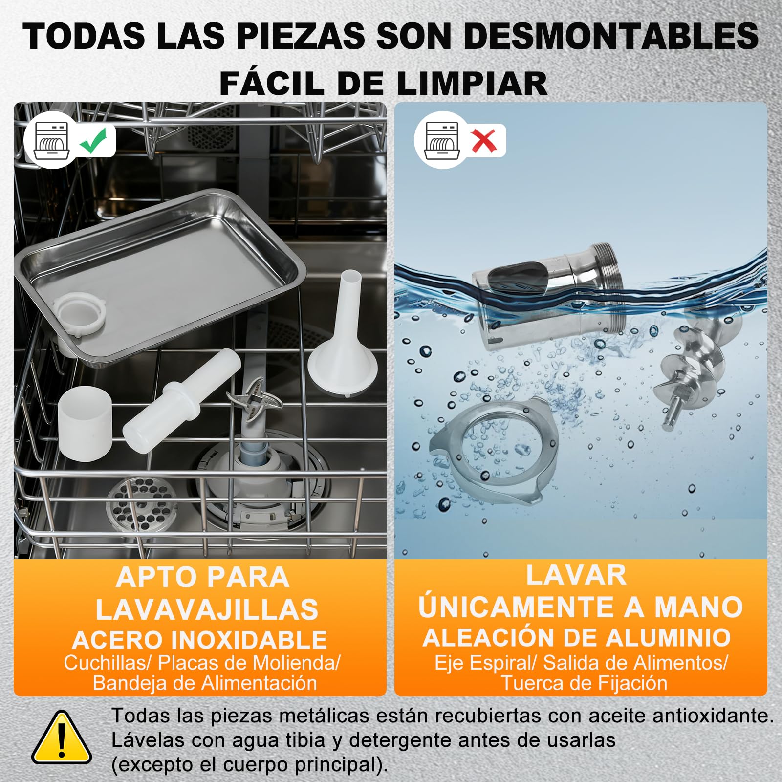 Anatole Tritacarne Elettrico Professionale 950W Acciaio Inossidabile | Trita Ossa, 6/8/10mm/3-Fori Piastre, 2 Lame, 4 Insaccatrice per Salsiccia, Compatto, per Ristoranti Alberghi Case, 220V