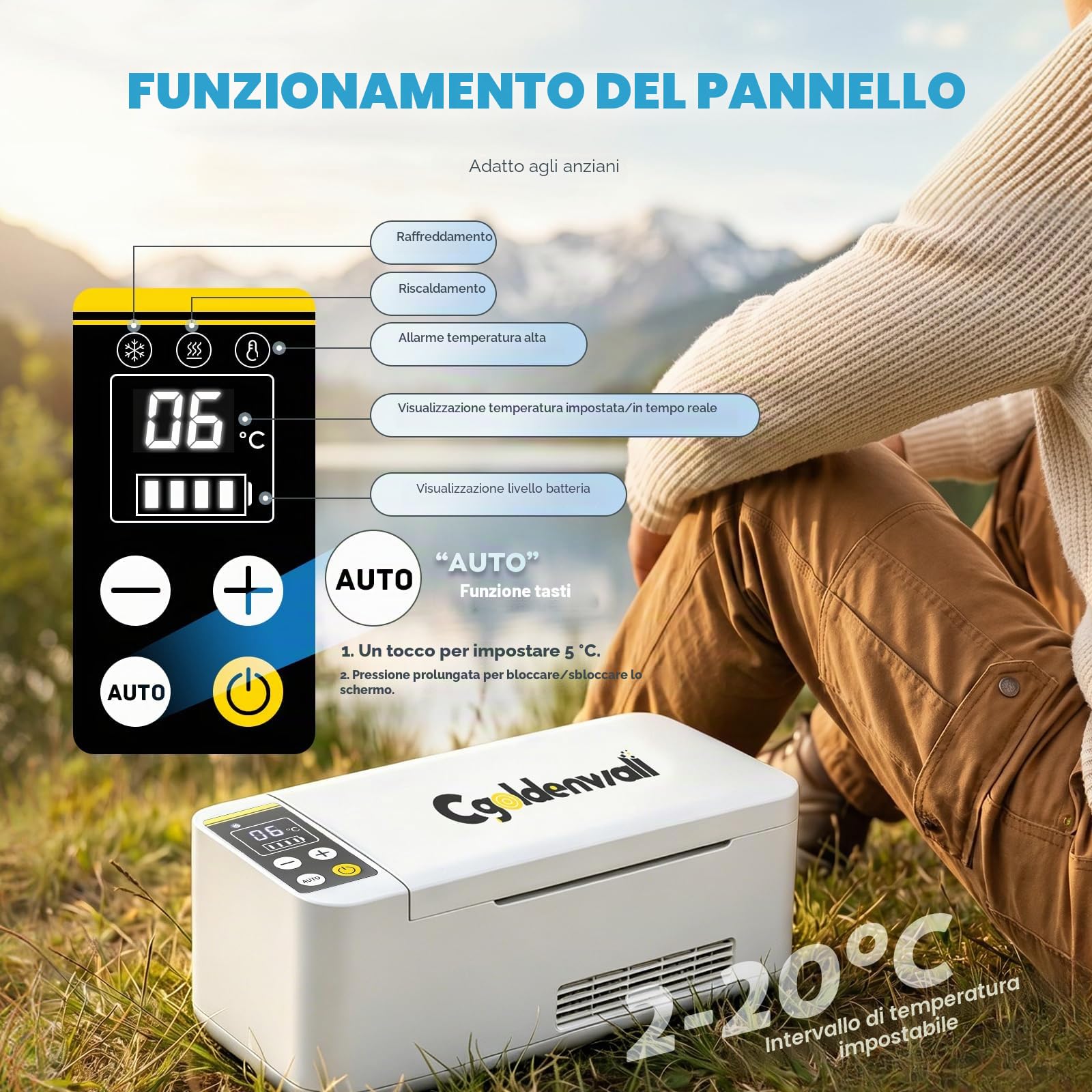 CGOLDENWALL Frigorifero Portatile per Insulina 180 * 79 * 31mm Grande Capacità, Refrigeratore di Medicinali, 6-8 Ore di Durata della Batteria, con Sistema di Allarme & Display a LED Tattile (Bianco)
