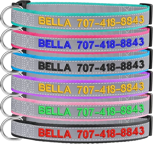 Reflective Personalized Dog Collars - Custom Dog Collar Embroidered with Name and Phone Number for Boy and Girl Dogs,Adjustable for Puppy Small Medium Large Dogs