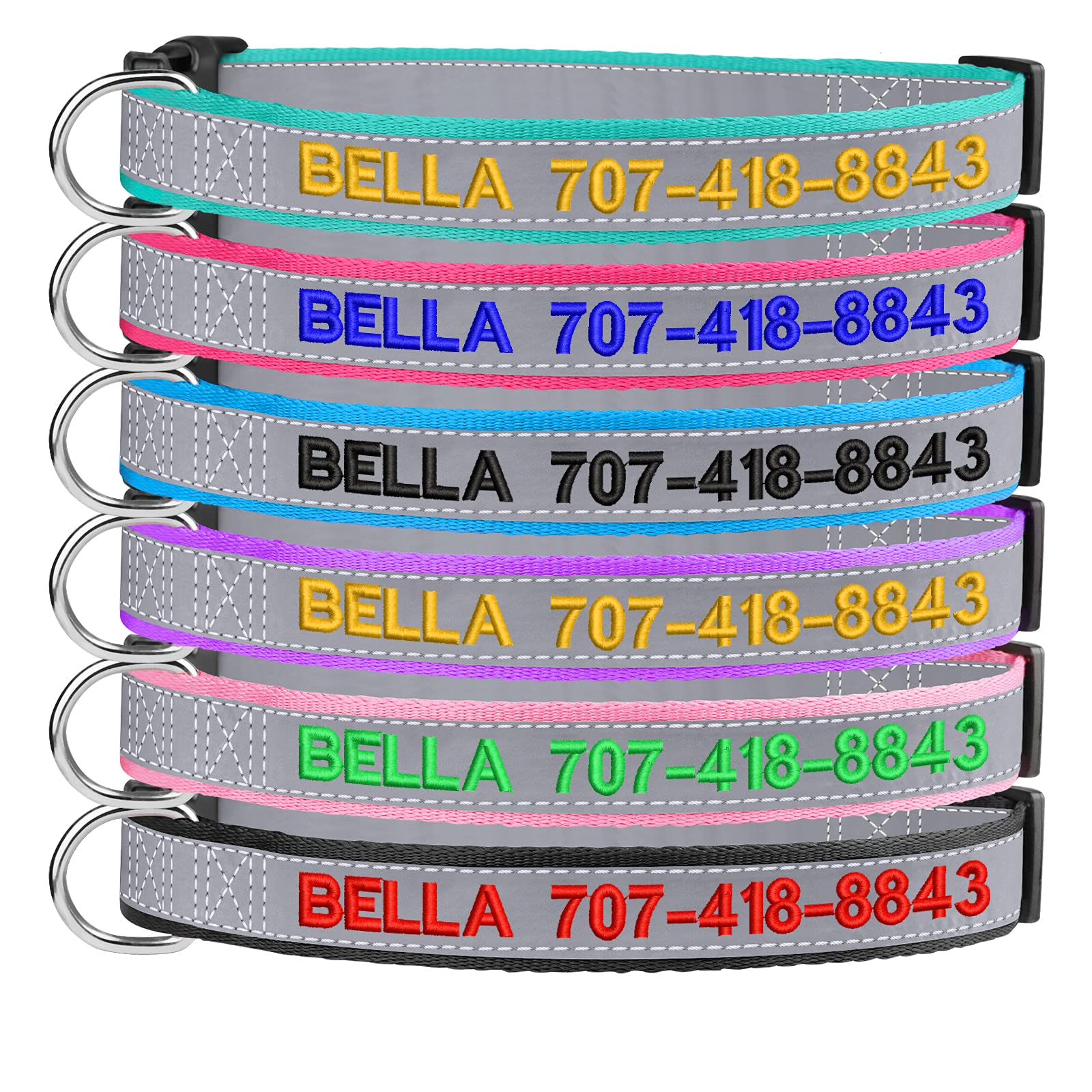 Reflective Personalized Dog Collars - Custom Dog Collar Embroidered with Name and Phone Number for Boy and Girl Dogs,Adjustable for Puppy Small Medium