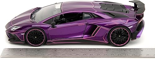 Miniatura 6 de Pink Slips 124 Lamborghini Aventador SV - Coche fundido a presión, juguetes para niños y adultos (líneas moradas y rosas)