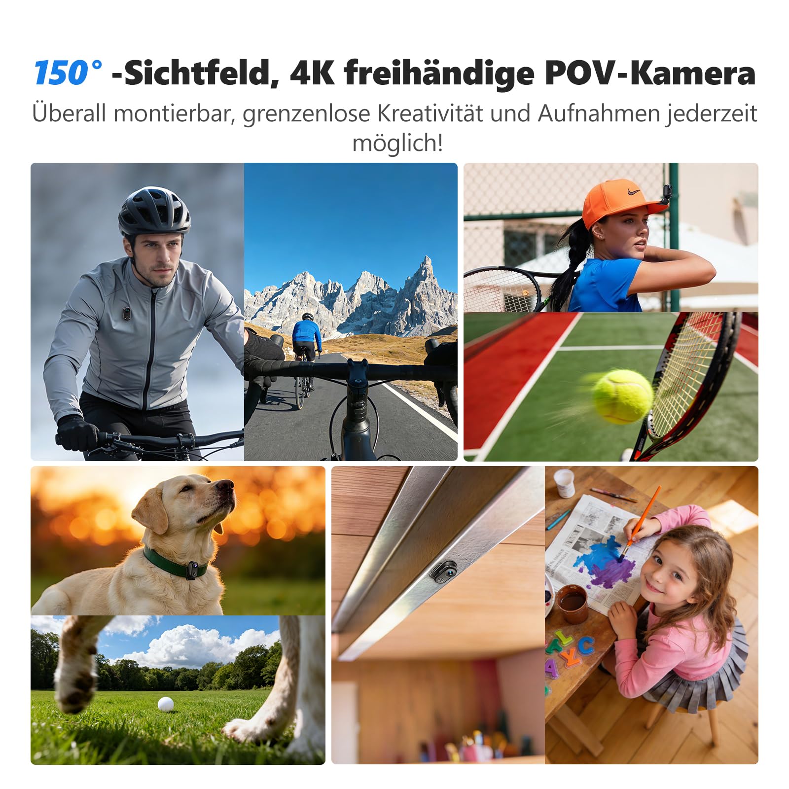 4K 30FPS Vlogging Camera, 64GB Bodycam, Tragbare Freihändig POV-Kamera, 150° Winzige Mini Action Cam Wasserdicht 30M, 6-Achsen EIS Stabilisierung Helmkamera für ski Fahrrad (30M Wasserdicht)