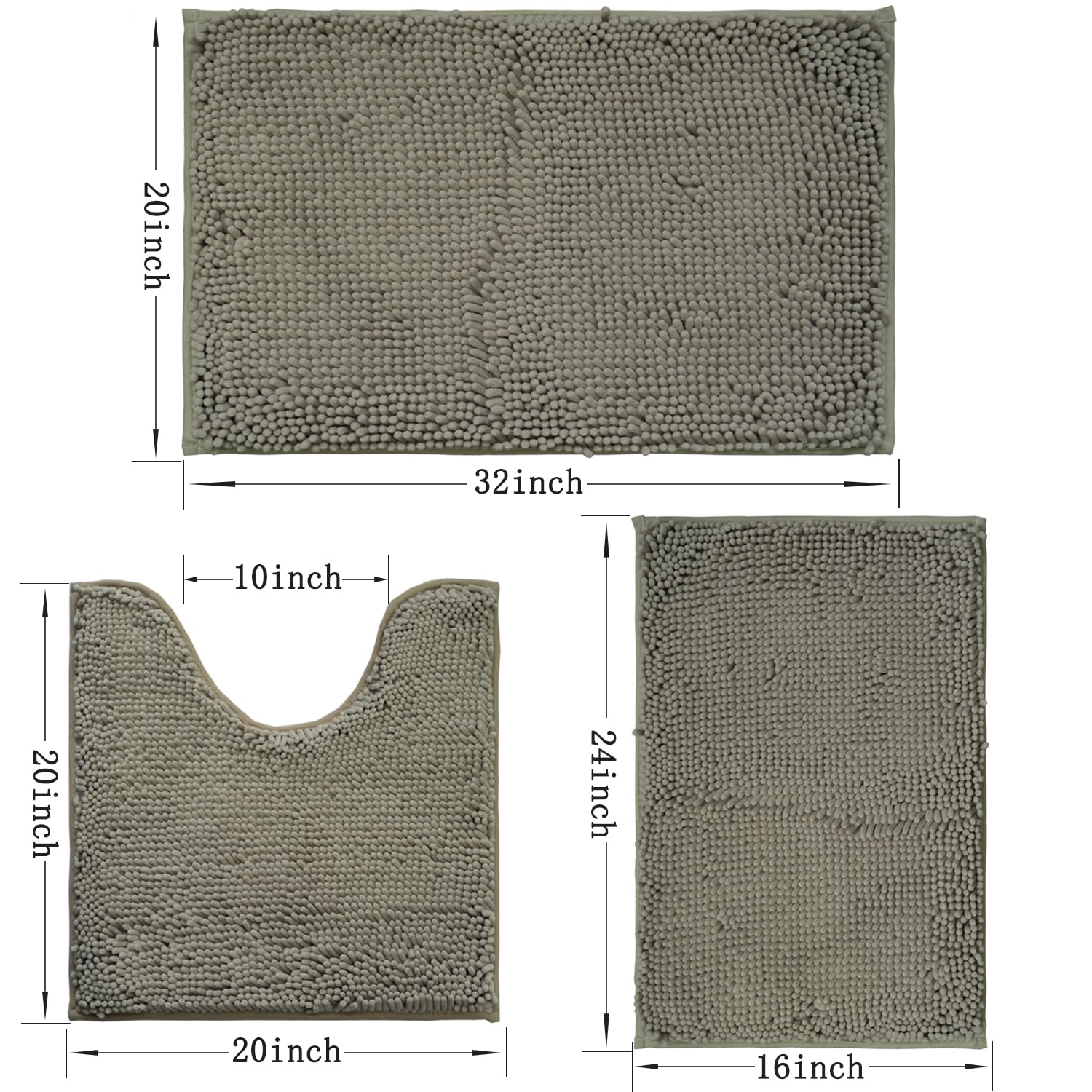 Lot de 3 tapis de salle de bain en chenille, très épais et absorbants, antidérapants, lavables en machine, séchage rapide, doux et confortable, utilisés sous la douche, baignoire et évier,