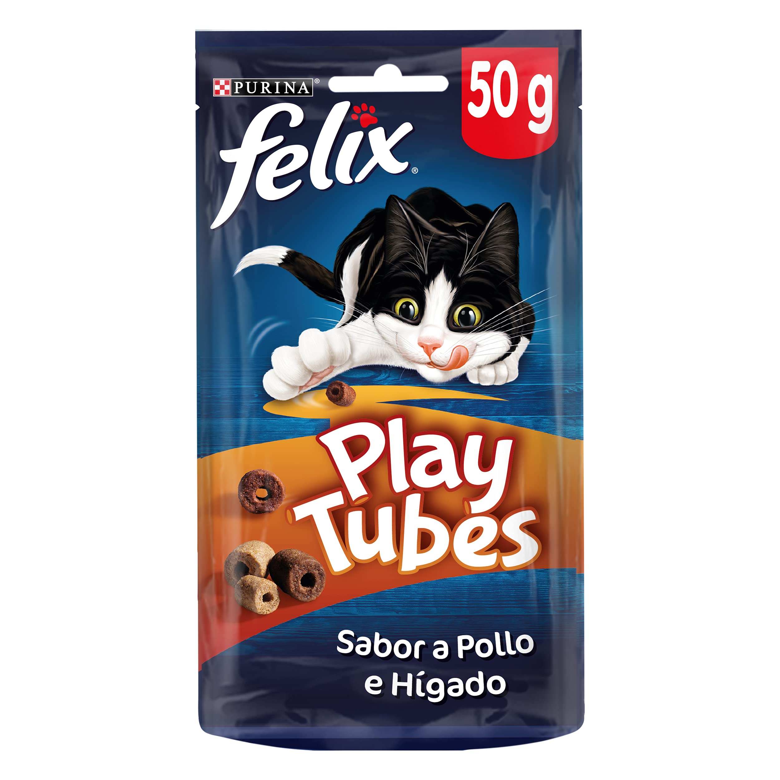 Felix Purina Play Tubes, Snack, premio para Gato con Pollo e Hígado, bolsa de 50g