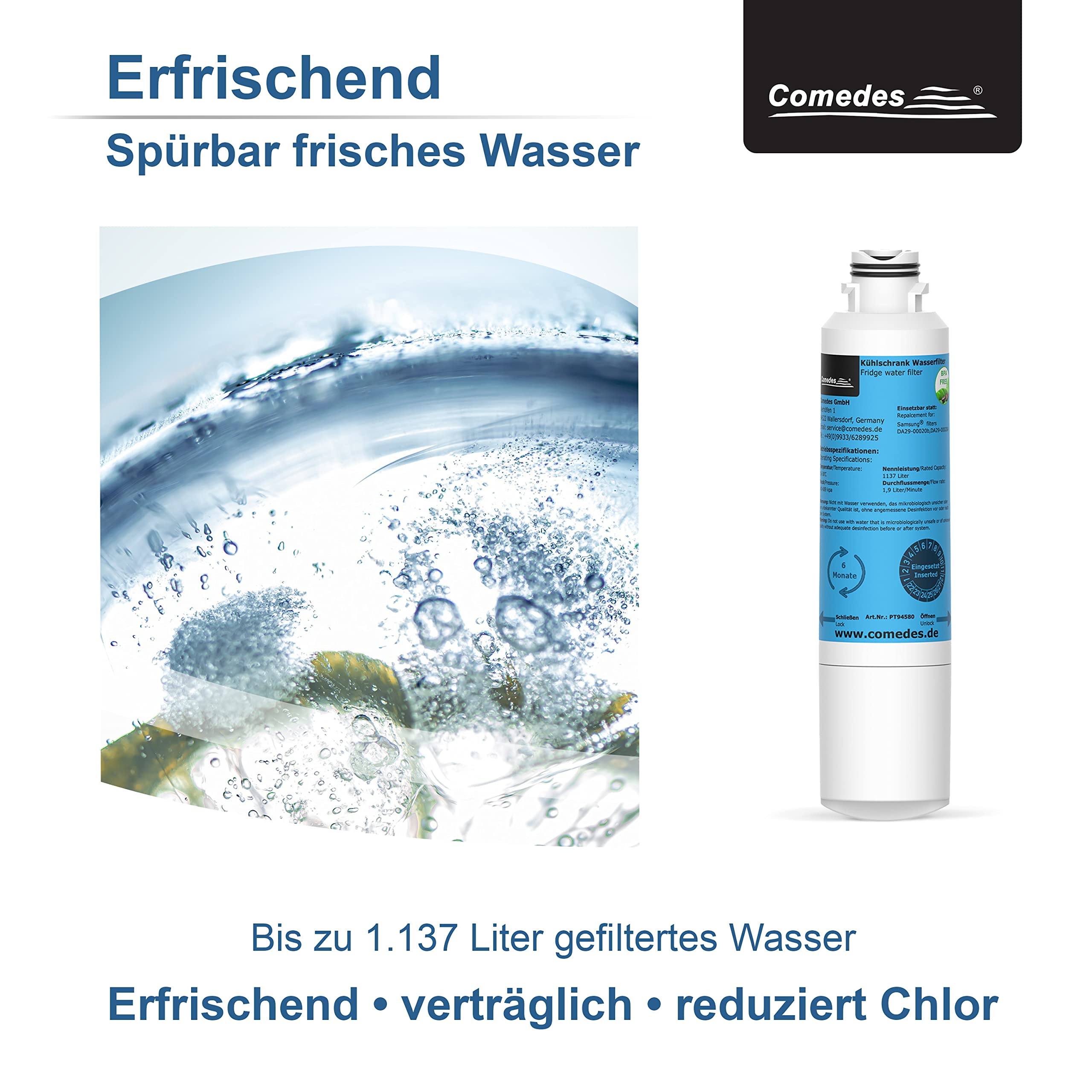 Comedes Wasser-Filter für Samsung DA97-08006 Side-by-Side Kühlschränke, Ersatz für Samsung DA29-00020B, DA29-00019A, HAF-CIN/EXP (4 Stück)