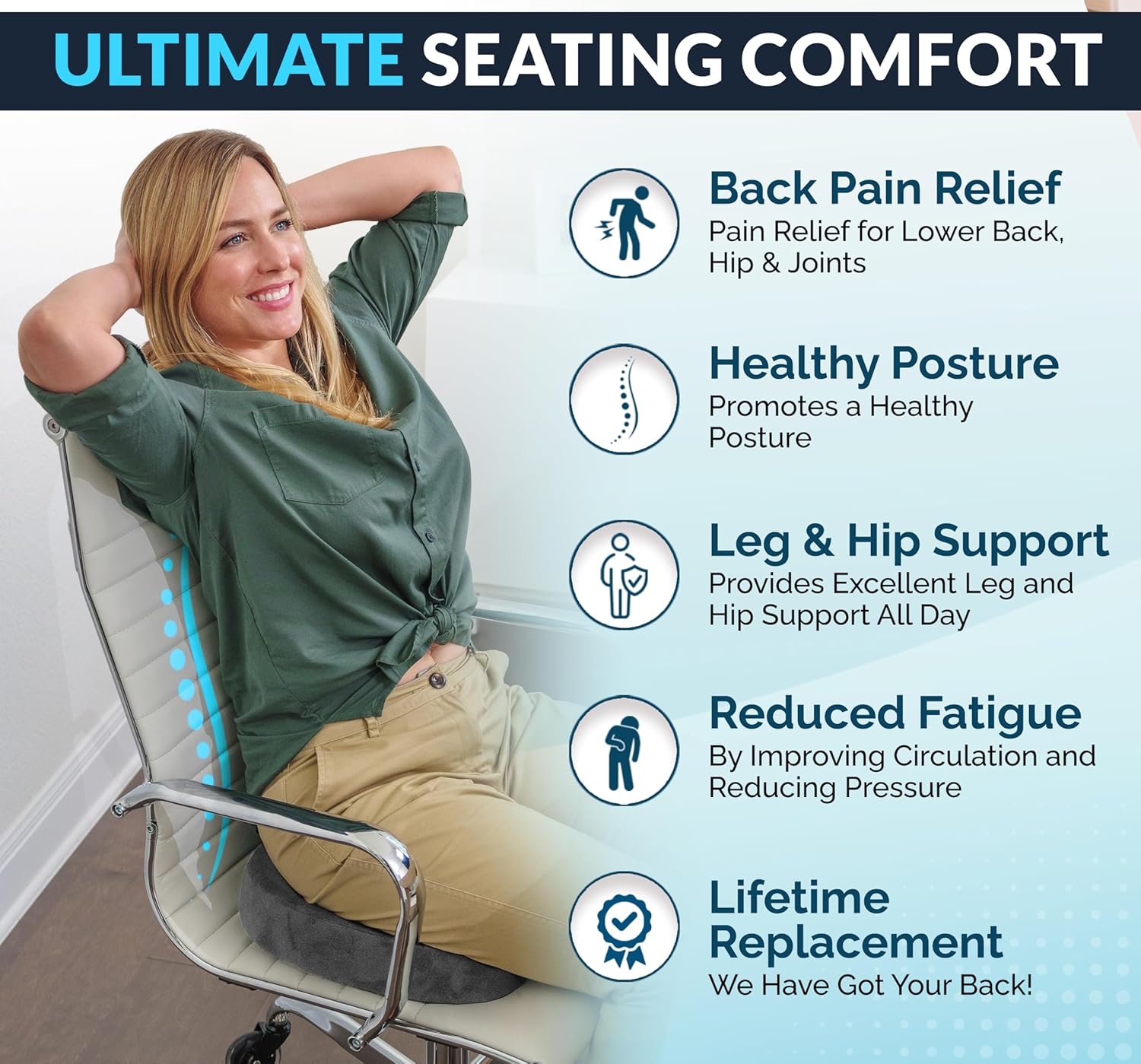 ComfiLife Premium Gel & Memory Foam Seat Cushion – Doctor Recommended Office Chair Cushion, Car Seat Cushion – Chair Cushions for Back & Sciatica Pain Relief – Seat Cushions for Office & Desk (Black) - imagen 9