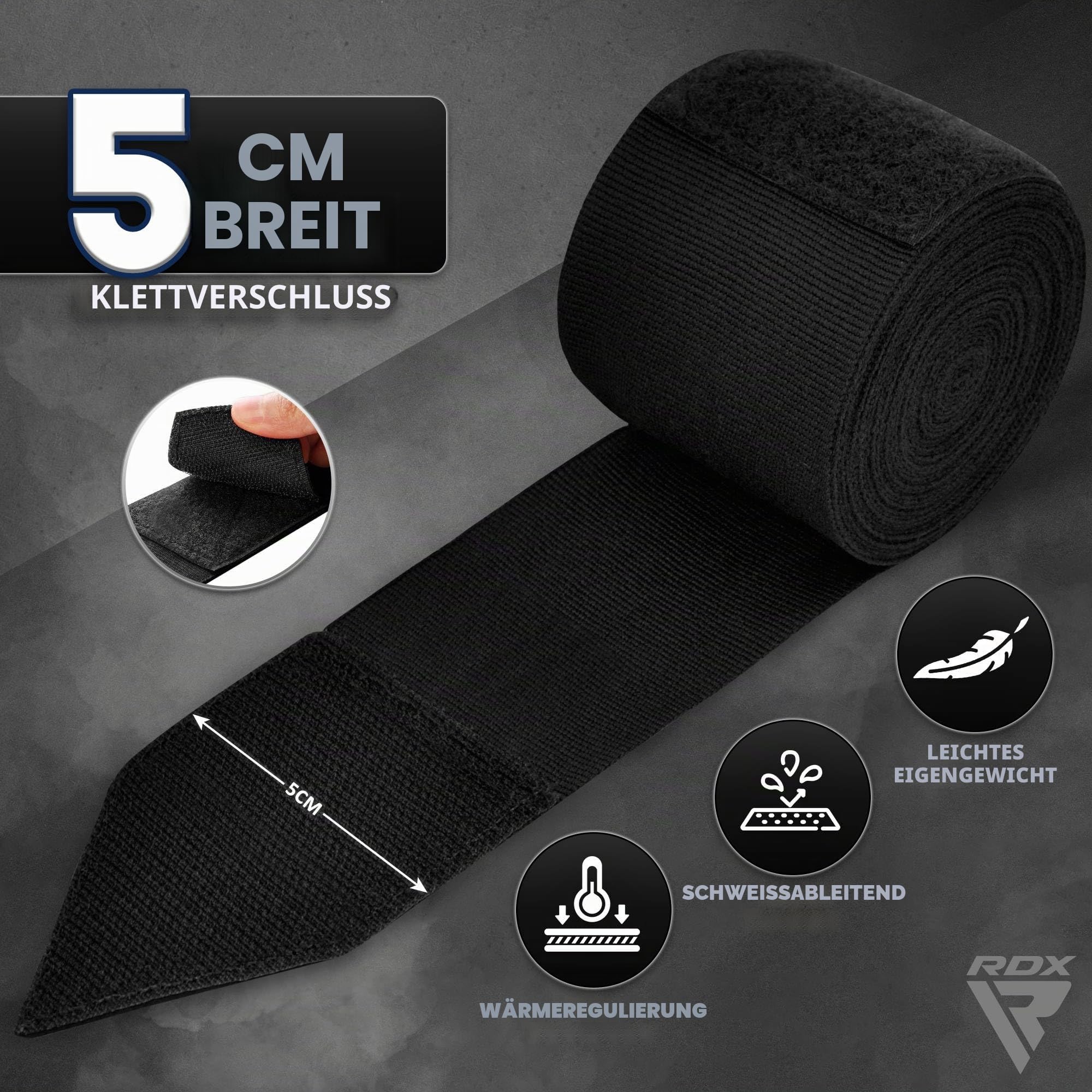 RDX 4.5m Profi Boxbandagen Boxen MMA Muay Thai, Elastisch Handbandagen Mit Daumenschlaufe, Lang Innenhandschuhe Baumwolle, Kickboxen Thaiboxen Boxsack Punchingbälle Training, Hand Wraps Manner Damen