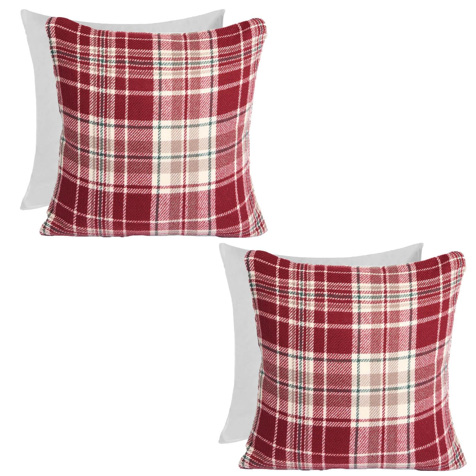 OHS Woven Check Cushion Covers Tartan Pack Of 2 Filled Pillow45 X 45CmRed from B&Q