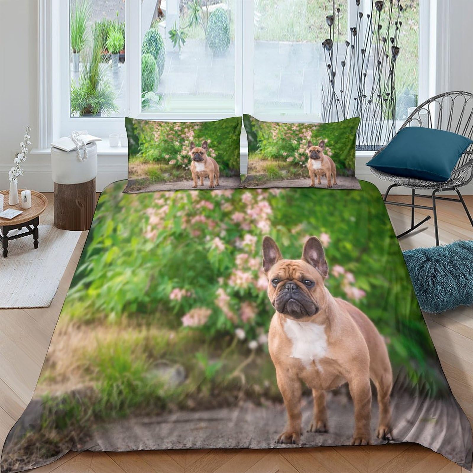 Ctjqhvkz Style-2 3D Printed French Bulldog Garden Fitted Sheet Microfiber Soft Mattress Cover For Bedroom Dorm Decorative Bedding Single（135X200cm）