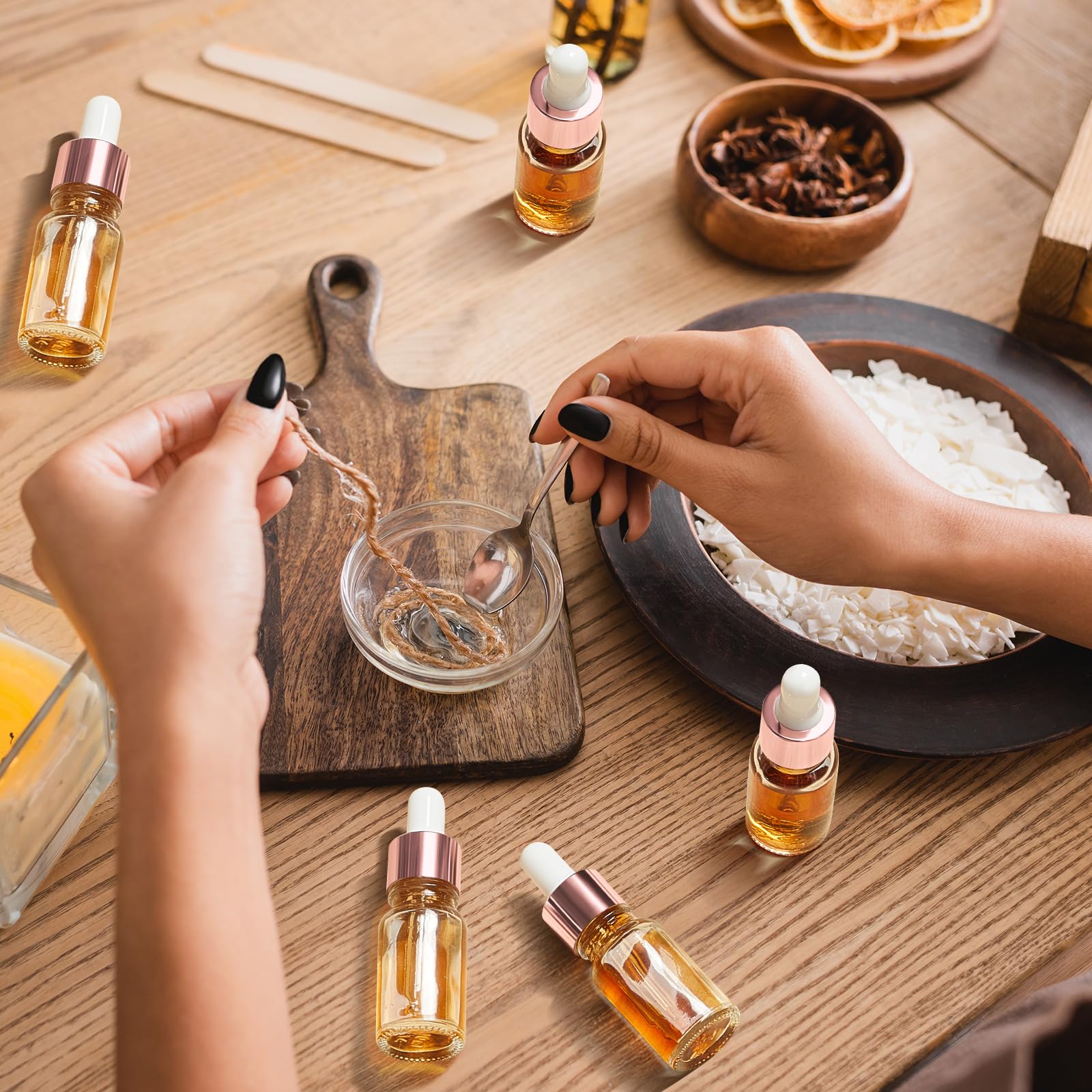 Didaey Mini botella cuentagotas de aceite de vidrio a granel, botellas pequeñas vacías transparentes esenciales para muestras, frascos de líquido de perfume con tapa para viajar, Oro rosa, 10 ml