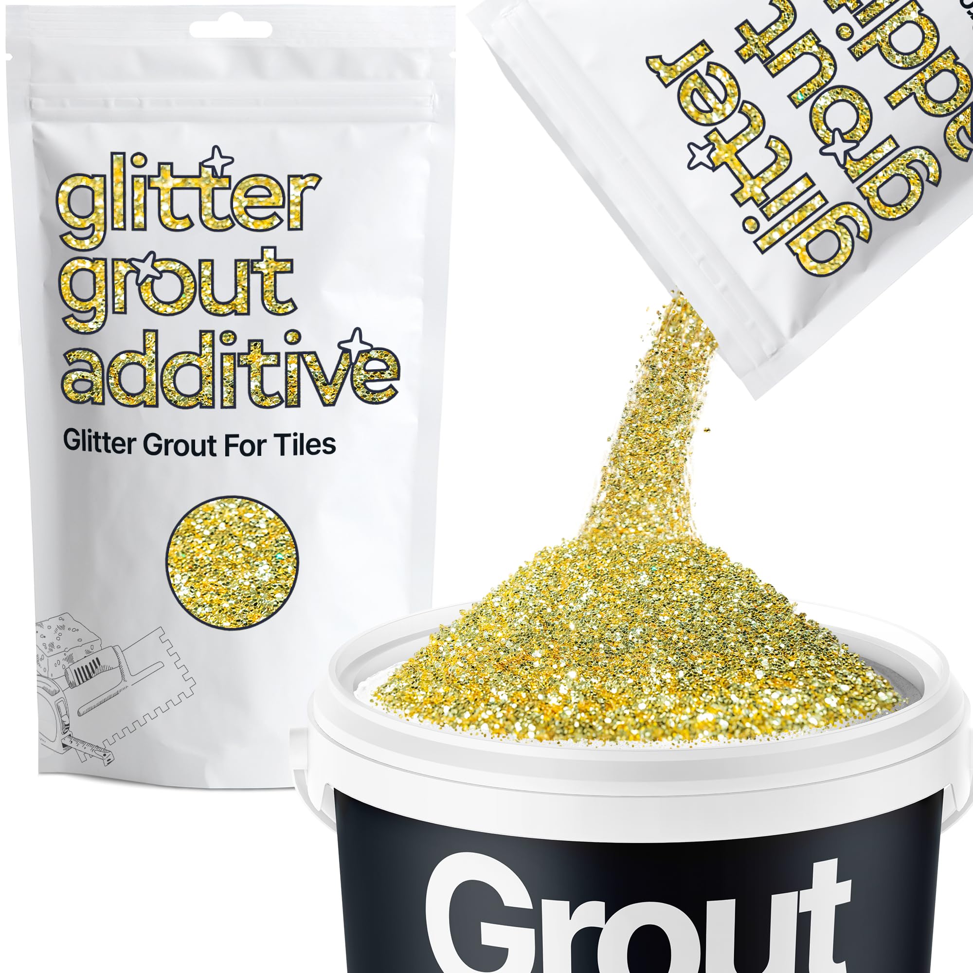 Hemway (Sand Gold) Glitter Grout Tile Additive 100g for Tiles Bathroom Wet Room Kitchen | Easy to use - Add/Mix with Epoxy Resin or Cement Based Grout | Temperature Resistant