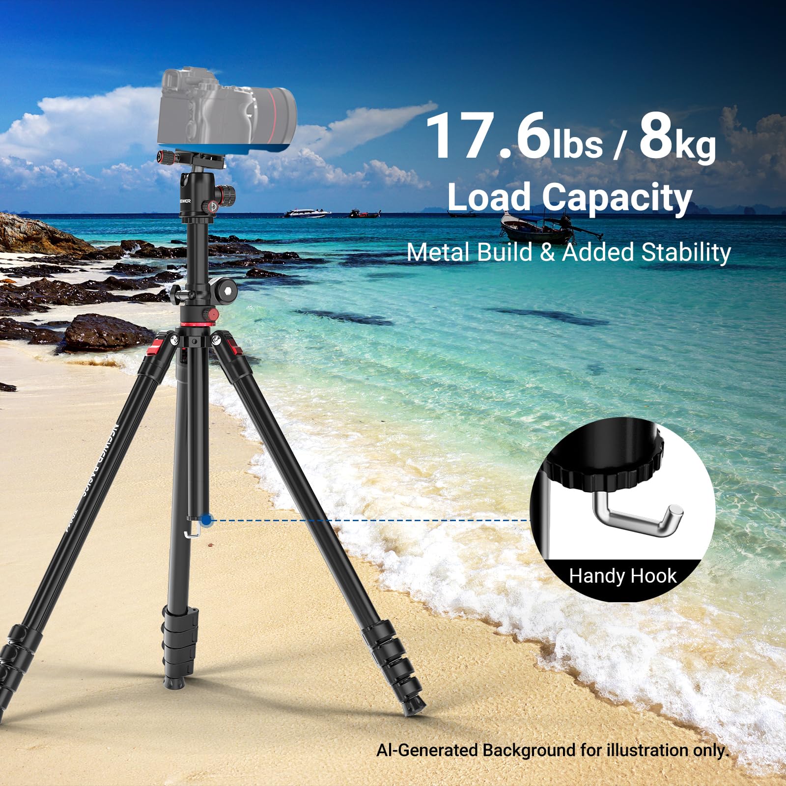NEEWER BASICS Statyw do kamery górnej, monopod z głowicą kulową i poziomą kolumną środkową, 76-calowy metalowy stojak podróżny DSLR, płyta QR typu Arca i odwrócone nogi, maksymalne obciążenie 8 kg