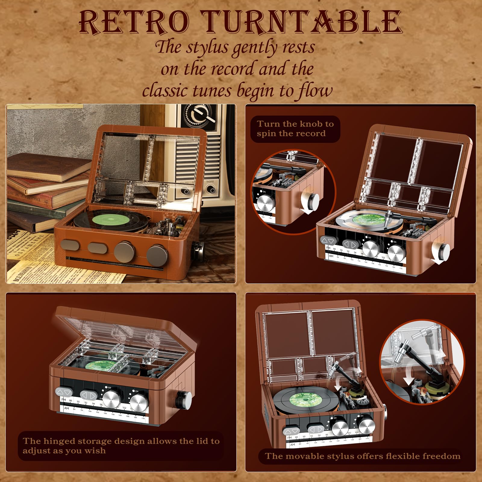 MEIEST Adult Retro Trinkets Building Blocks Set,Cute Vintage Collection Particle Construction Building Bricks,Creative Gift Home Office Decor (Retro Turntable) - Image 4