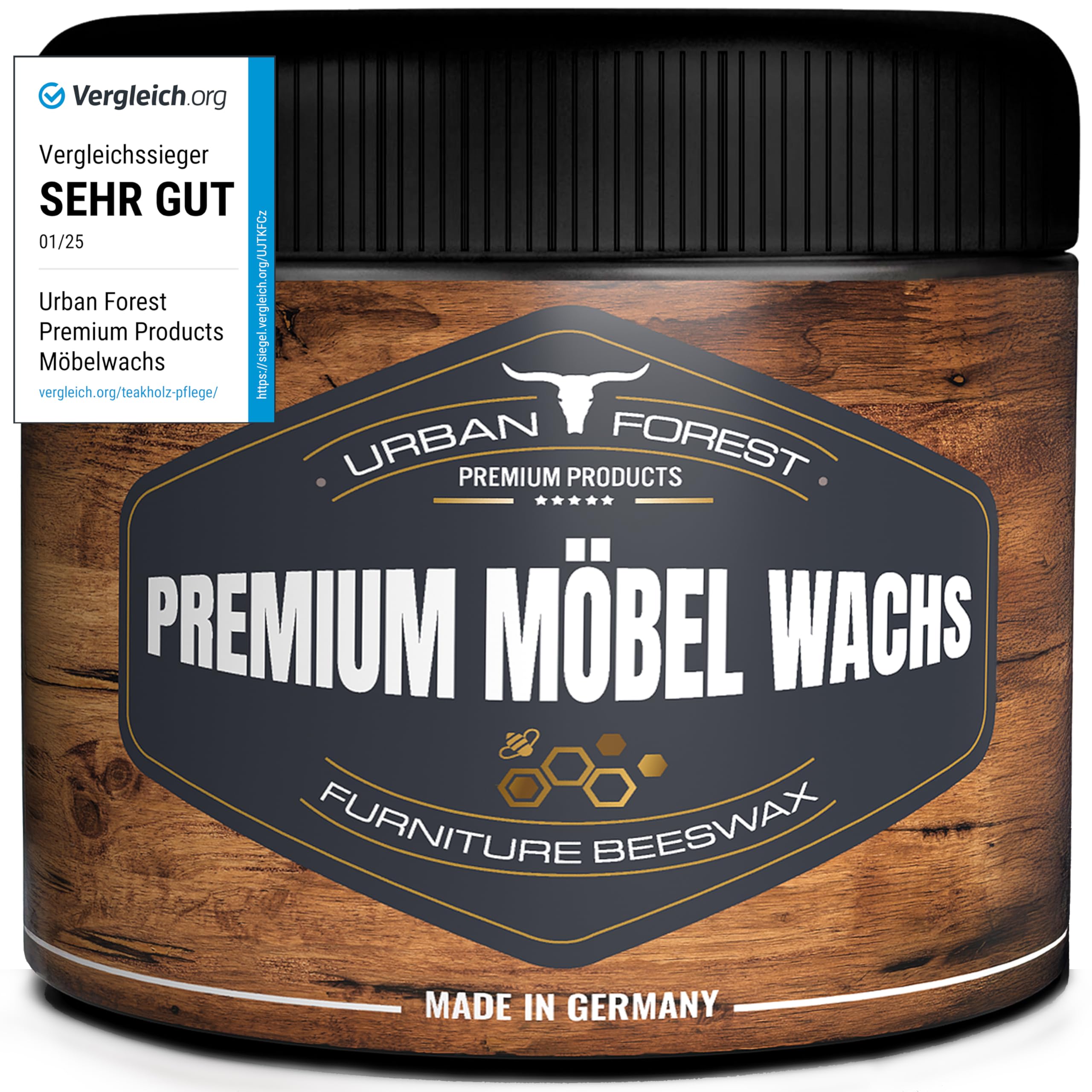 Möbelwachs farblos zur Möbelpflege & Holzschutz für innen und aussen | Holzwachs mit Bienenwachs zur Holzpflege für Holzmöbel | Holz wachsen mit PREMIUM MÖBEL WACHS von URBAN FOREST 250ml