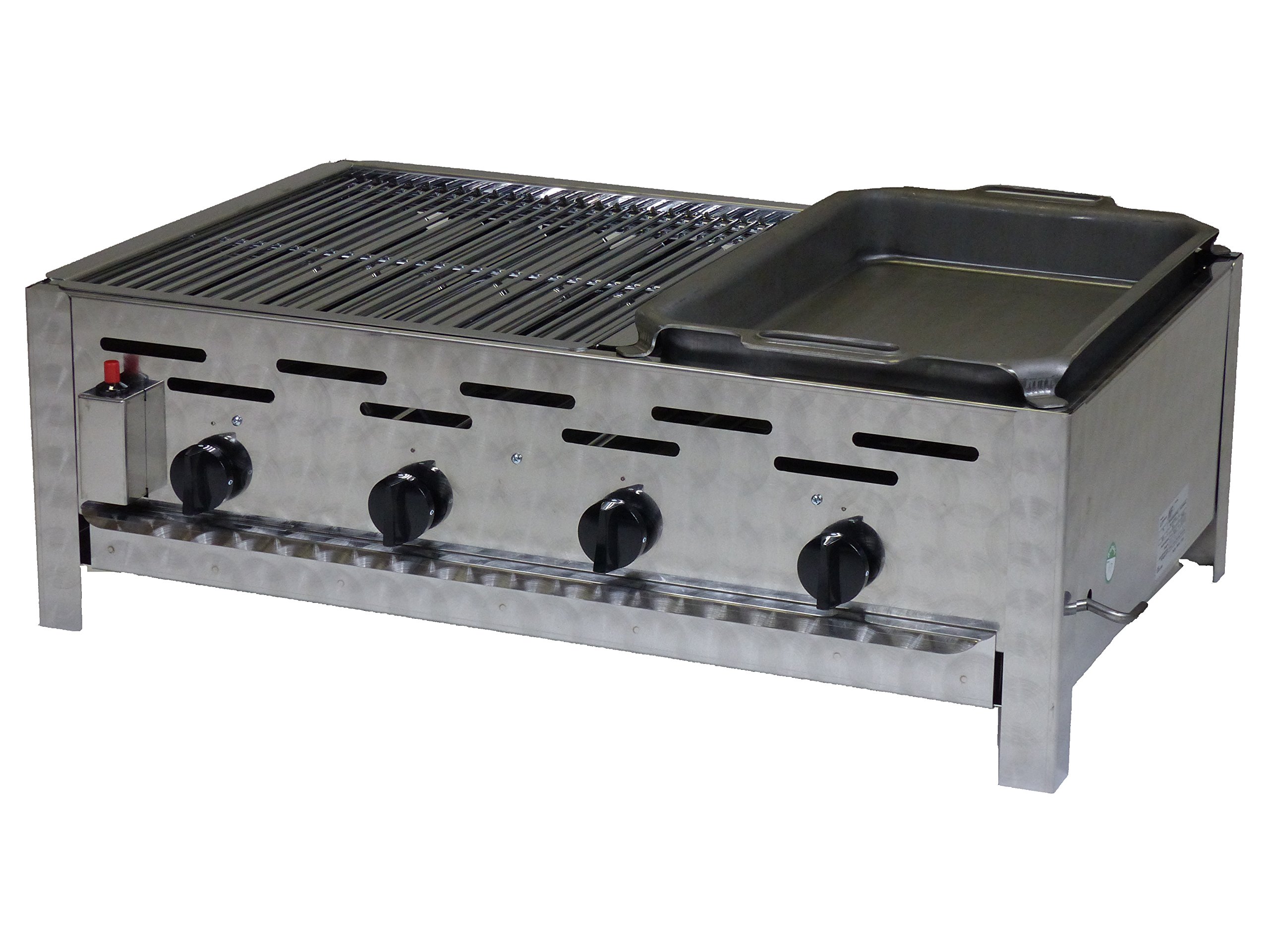 Edelstahl Gastrobräter 4-Flammig mit Geteilter Grillfläche