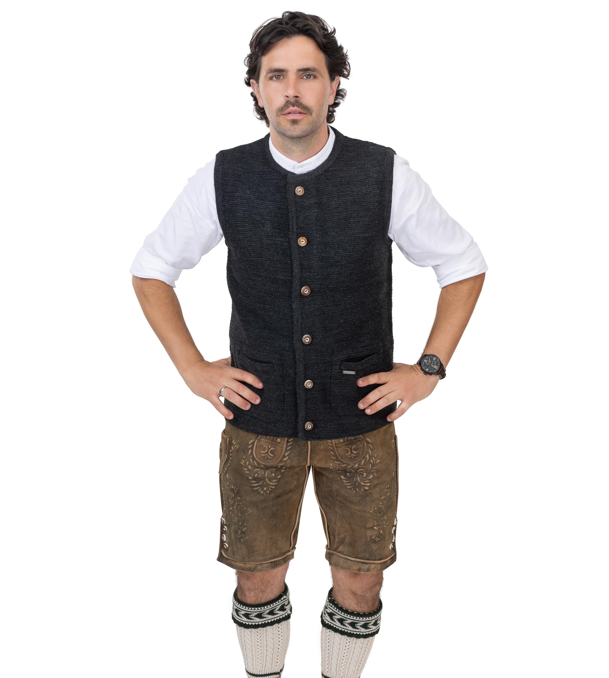 Herren Strickweste Aaron – Trachten-Strick-Weste aus Wolle – Trachtenweste Grau/Anthrazit - Aaron