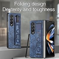 Vista 8 de Asuwish Funda de cuero para Samsung Galaxy Z Fold 4 5G 2022 y accesorios para celulares, funda de cuero con soporte para S Pen Ranura Correa de Azul