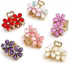 Shanya Floral Hair Claw Clips for Women & Girls – Elegant Gold-Plated Flower Design with Rhinestones | Multicolor Hair Accessories (Pack of 6)