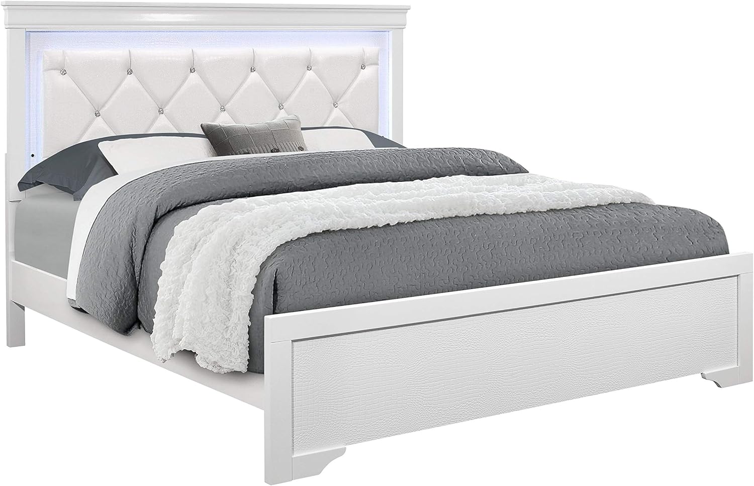 Overstock Global Furniture USA Pompei Metallic White Queen Bed w/LED Light