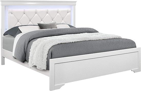 Overstock Global Furniture USA Pompei Metallic White Queen Bed w/LED Light
