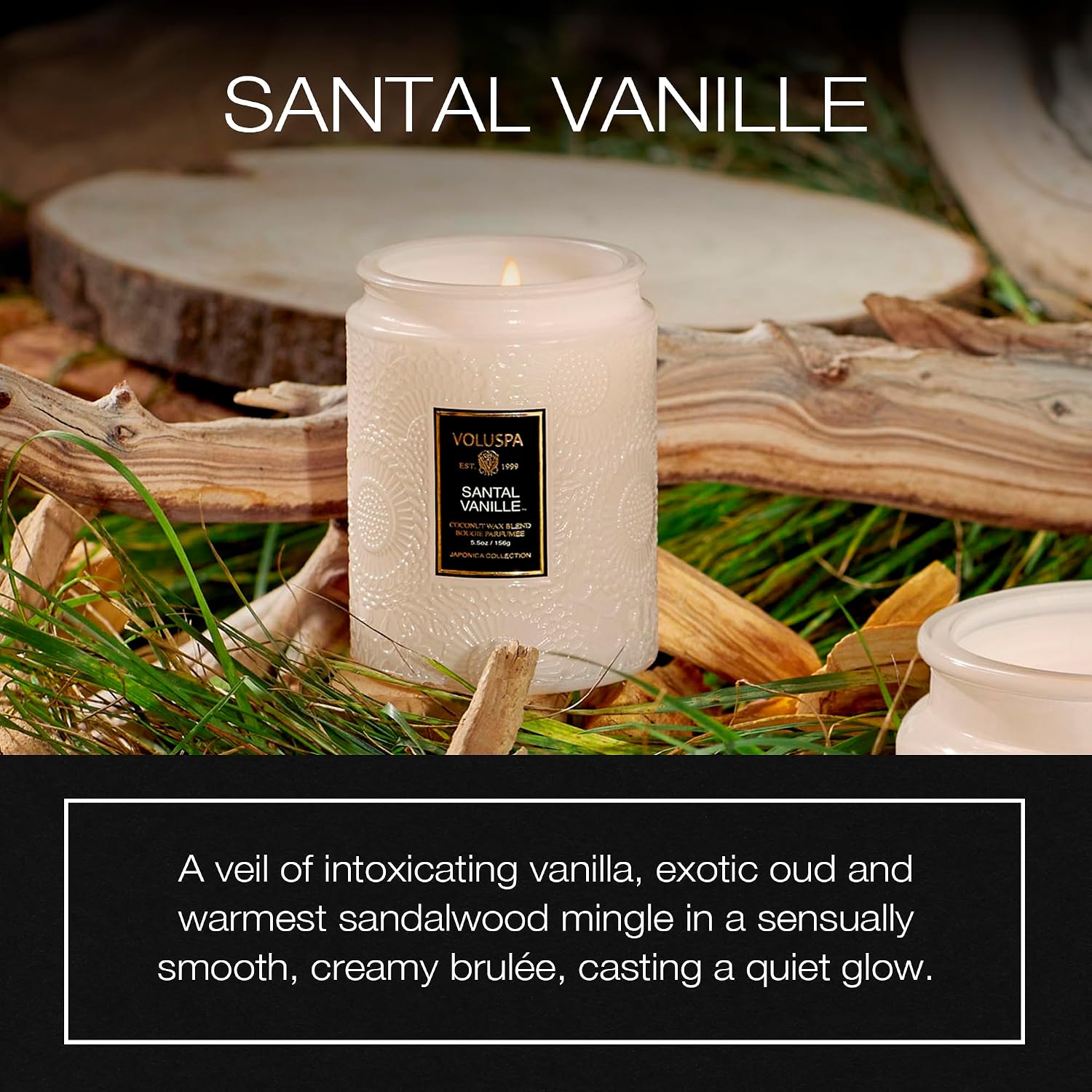 Voluspa Santal Vanille, Small Candle Jar, 5.5 oz, 50 Hour Burn Time, Coconut Wax for Clean Burning, Handcrafted in the USA