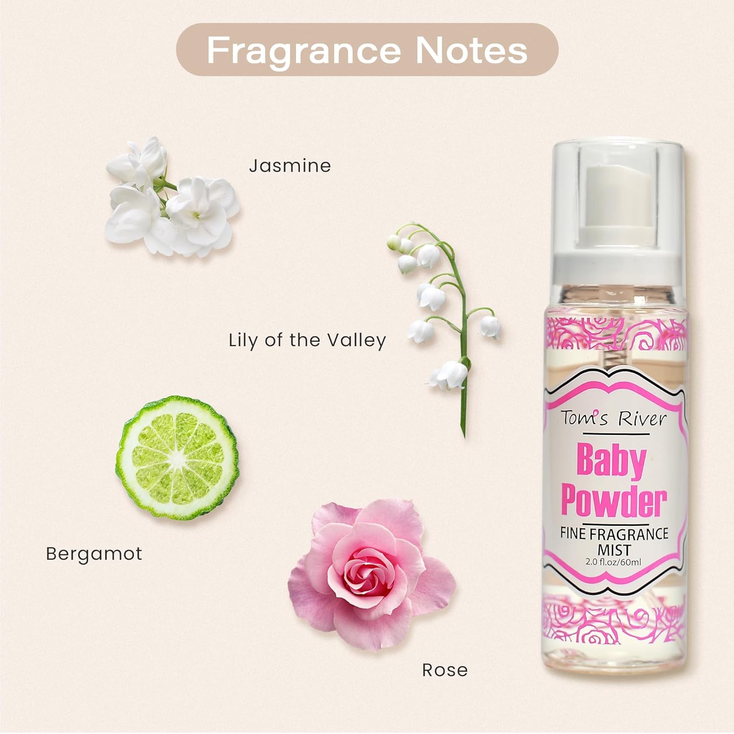 Tom's River Fine Fragrance Body & Hair Mist | Baby Powder Scented (Pack of 3) | For Daily Use | Travel-Friendly | 2 fl oz/ 60ml per Bottle - Image 2