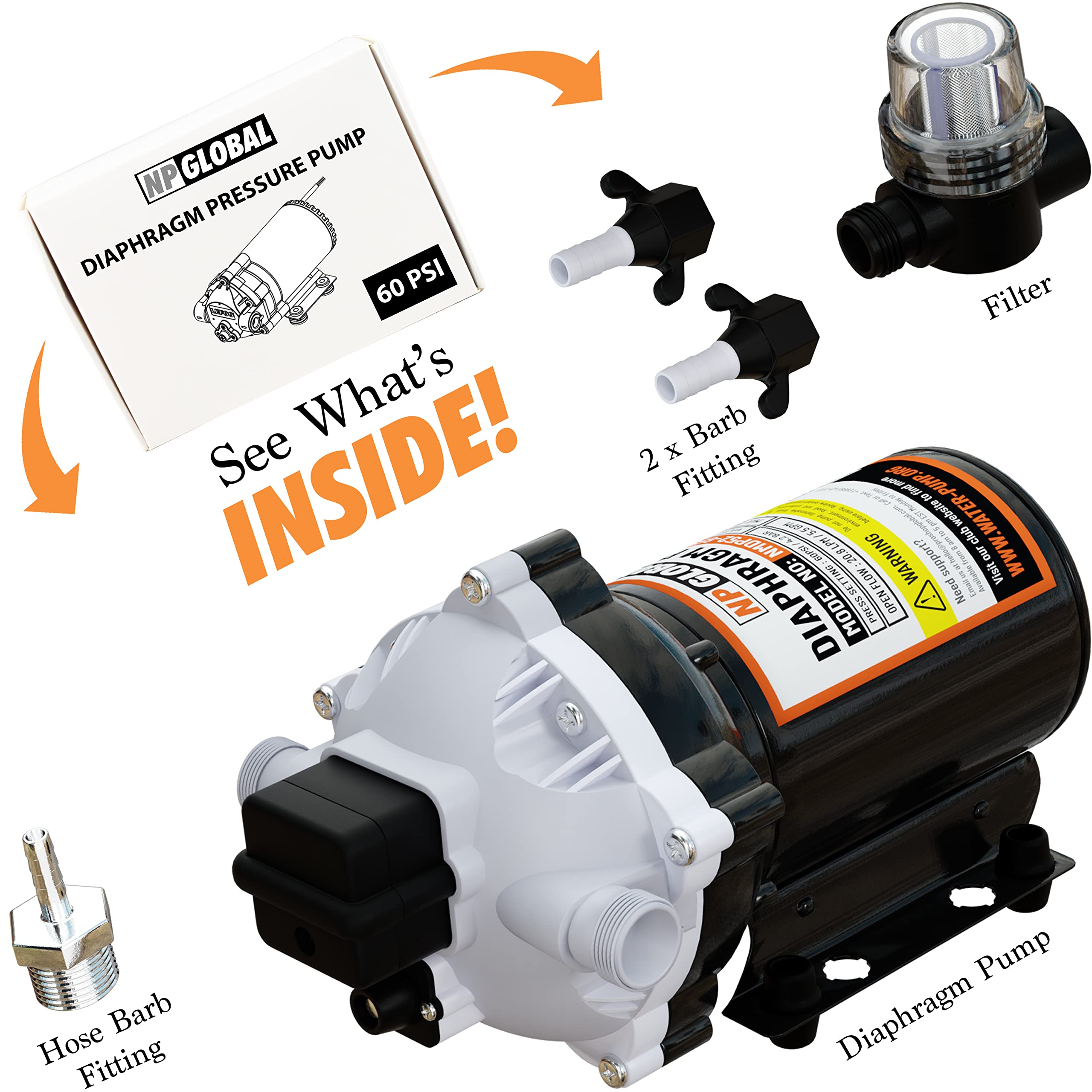 Diaphragm Pump 12V DC, 5.5GPM, 60PSI Water Diaphragm Pressure Pump