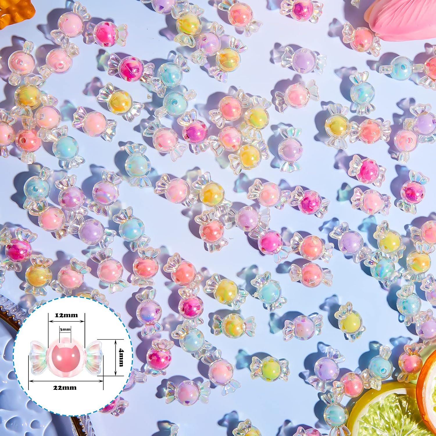 Kigeli 100 Pieces Kawaii Acrylic Candy Bow Bead Mixed Colors Charm Shiny Candy Beads for Jewelry Making Hairband Bracelets Necklace DIY Embellishment image 2