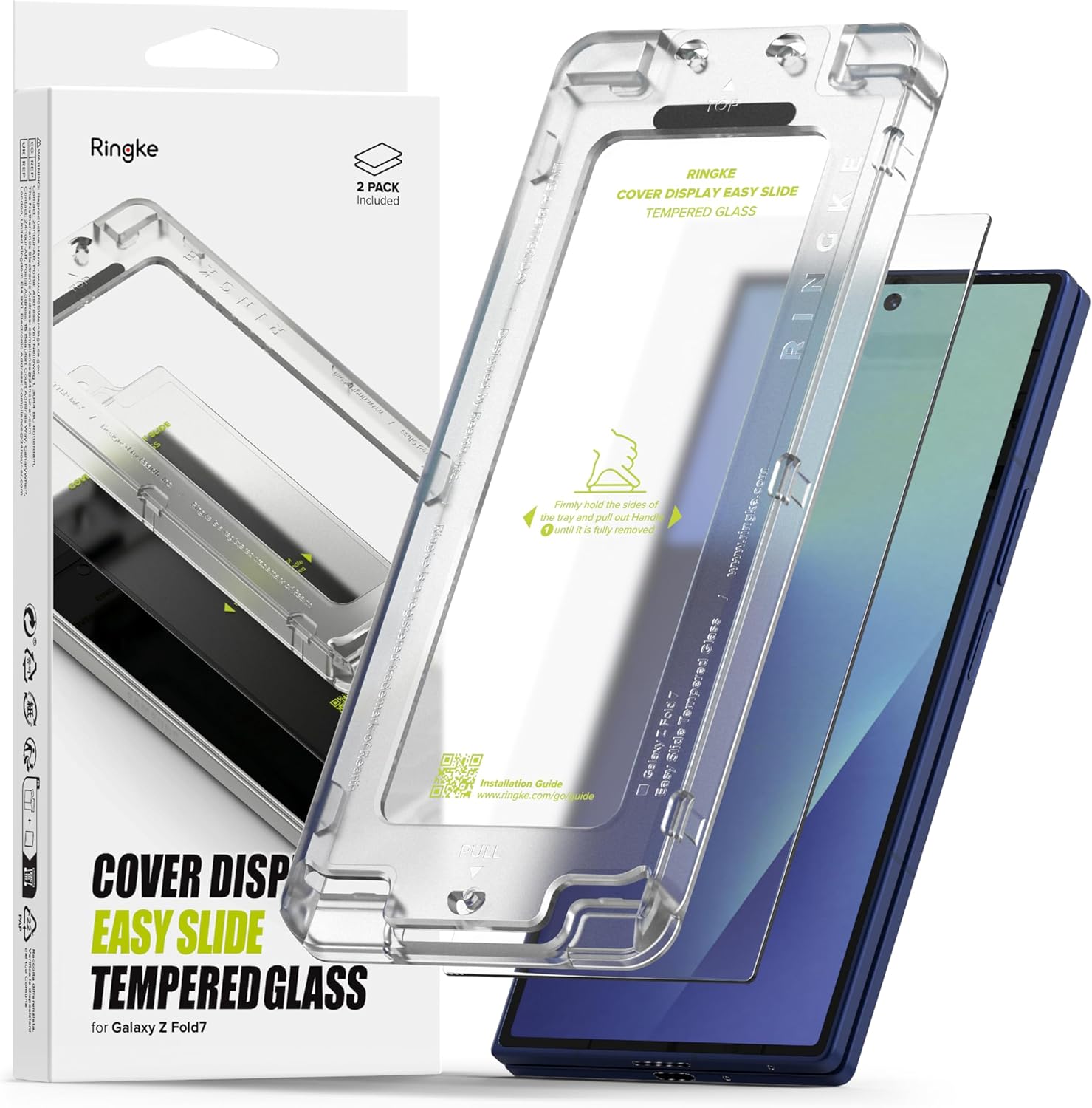 Ringke Cover Display Easy Slide [Super Easy to Install] Compatible with Samsung Galaxy Z Fold 7 Screen Protector for the Outer Display, Case Friendly Shatterproof Front Tempered Glass - 2 Pack