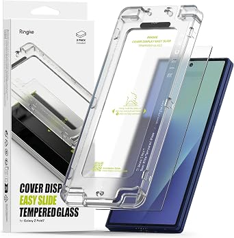 غطاء شاشة Ringke سهل الانزلاق [سهل التركيب للغاية] متوافق مع واقي الشاشة Samsung Galaxy Z Fold 7 للشاشة الخارجية، مصنوع من زجاج مقوى أمامي مقاوم للكسر - عبوة من قطعتين