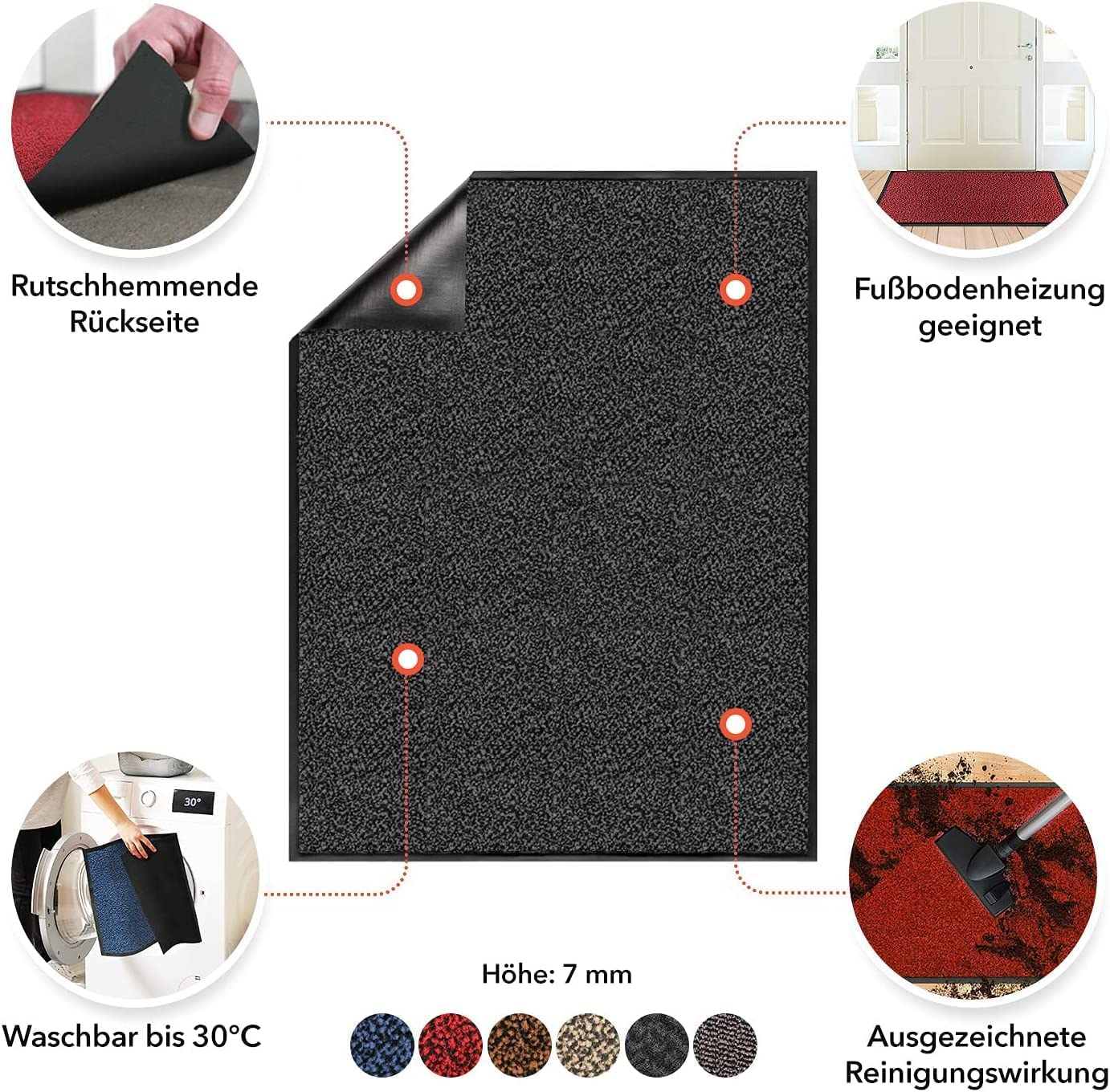 Floordirekt Schmutzfangmatte Sky - Anthrazit 120 x 180 cm - Türmatte Sauberlaufmatte Fußabtreter - Fussmatte Teppich - für Flur Eingang Eingangsbereich - rutschfest & ausgezeichnete Reinigungswirkung