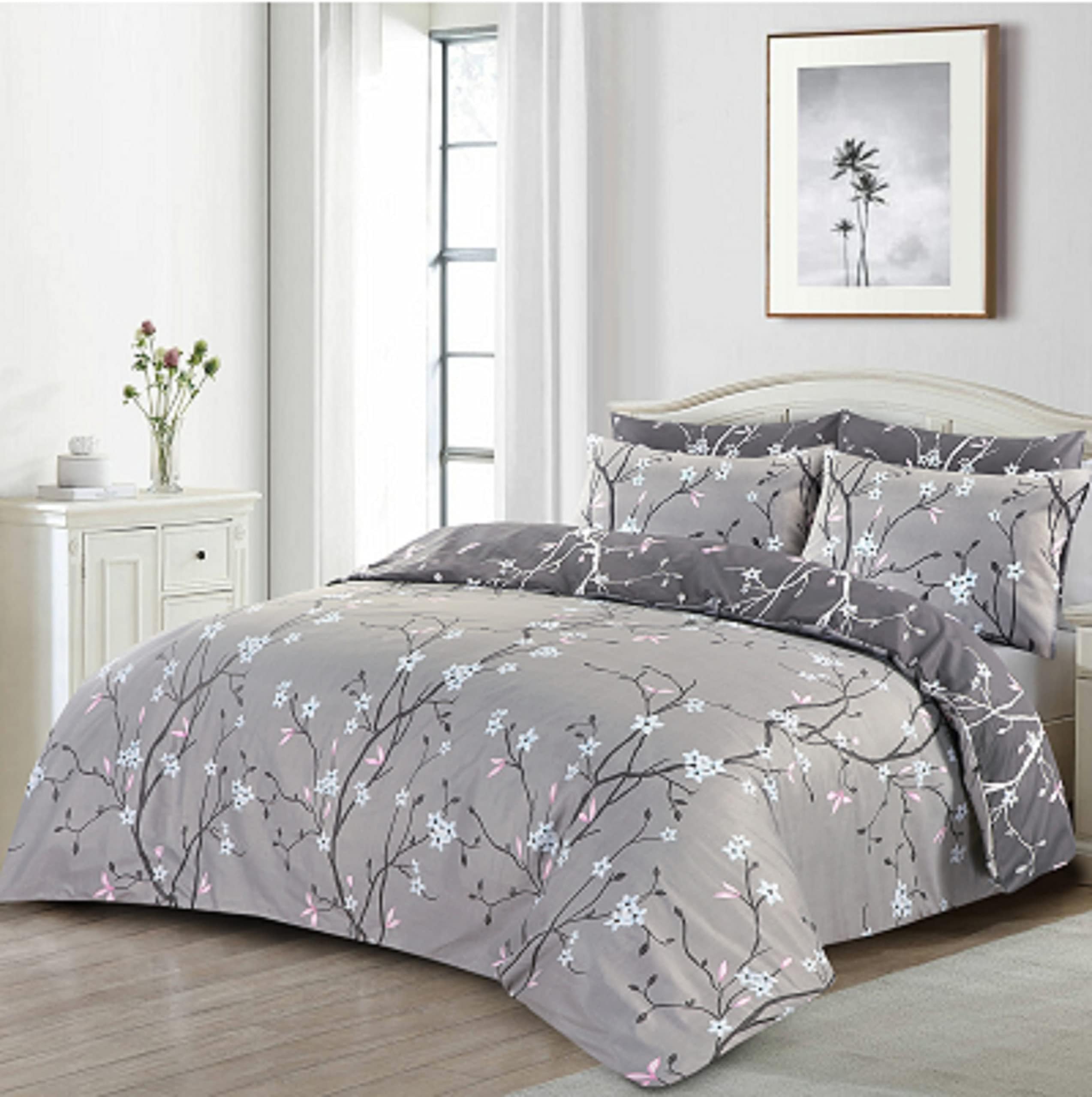 SeventhStitch King Duvet Cover Set 3 Piece, 100% Super Soft Microfiber 200 Thread Count Reversible Stripe Silver Grey Bedding Sets with Pillow Cases (King)