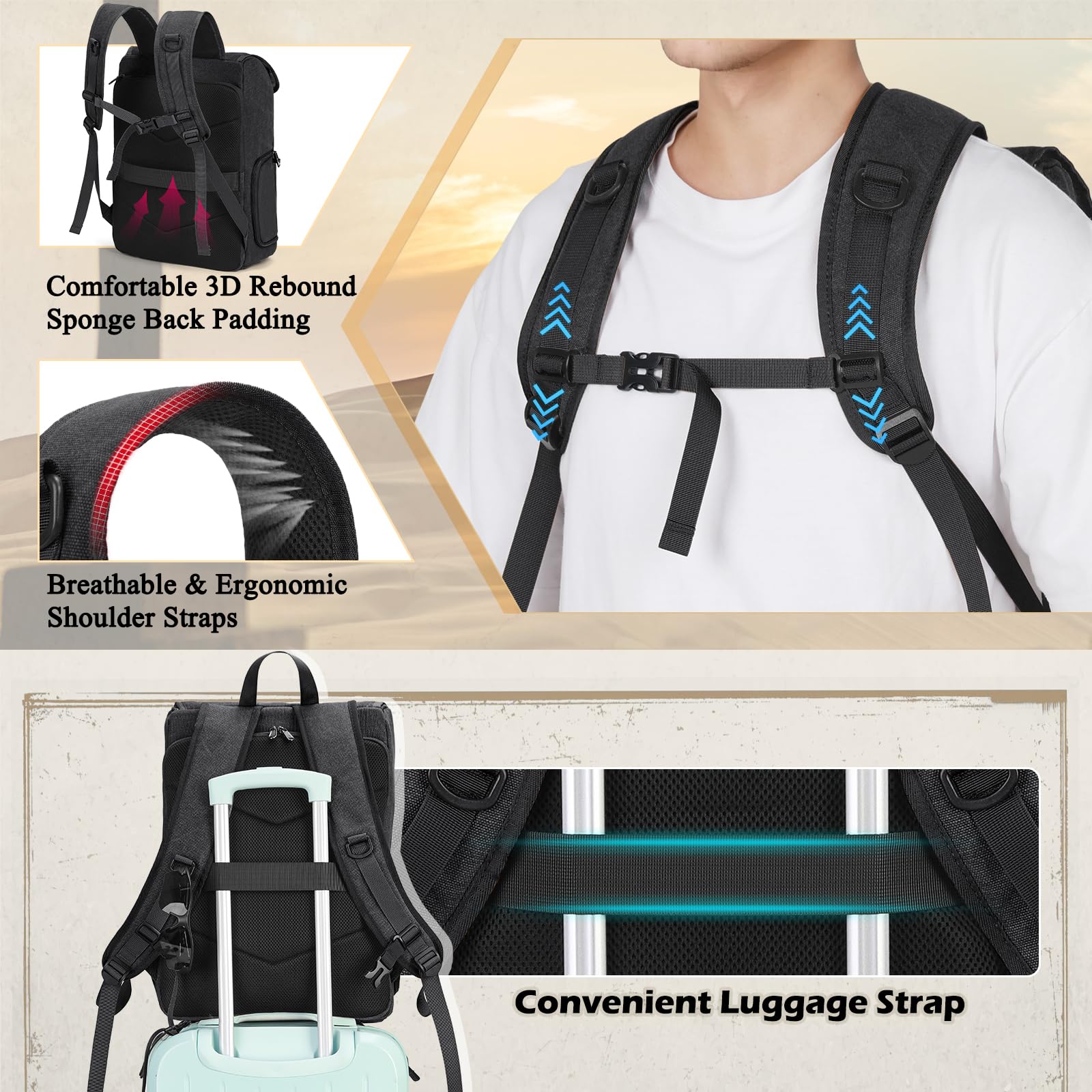 RAINSMORE Camera Bag Backpack for DSLR/SLR Mirrorless 15.6 Inch Laptop Camera Back Pack for Photographers Anti-Theft Photography Bags Case with Tripod Holder & Rain Cover, Black