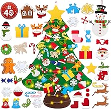 Lanpn Feutre Sapin de Noel avec Bonhomme de Neige, 102cm DIY Feutrine Enfant Arbre de Noël Déco avec lumières 40 Ornements Amovibles Arbre Noel Décoration Cadeau de Noël pour Les Enfants