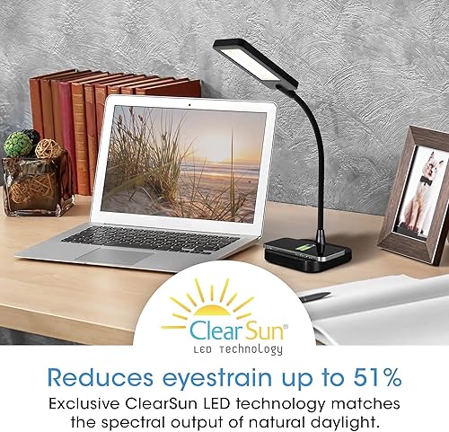 Miniatura 3 de Ottlite ClearSun - Lámpara LED de escritorio con carga inalámbrica, 3 modos de temperatura de color, cuello de cisne flexible, lámpara de tareas