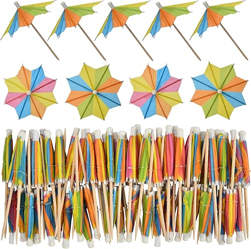 144 piezas de sombrillas para bebidas, palillos de cócteles, parasol de estrellas multicolores, adornos para cupcakes para verano, palos hawaianos,