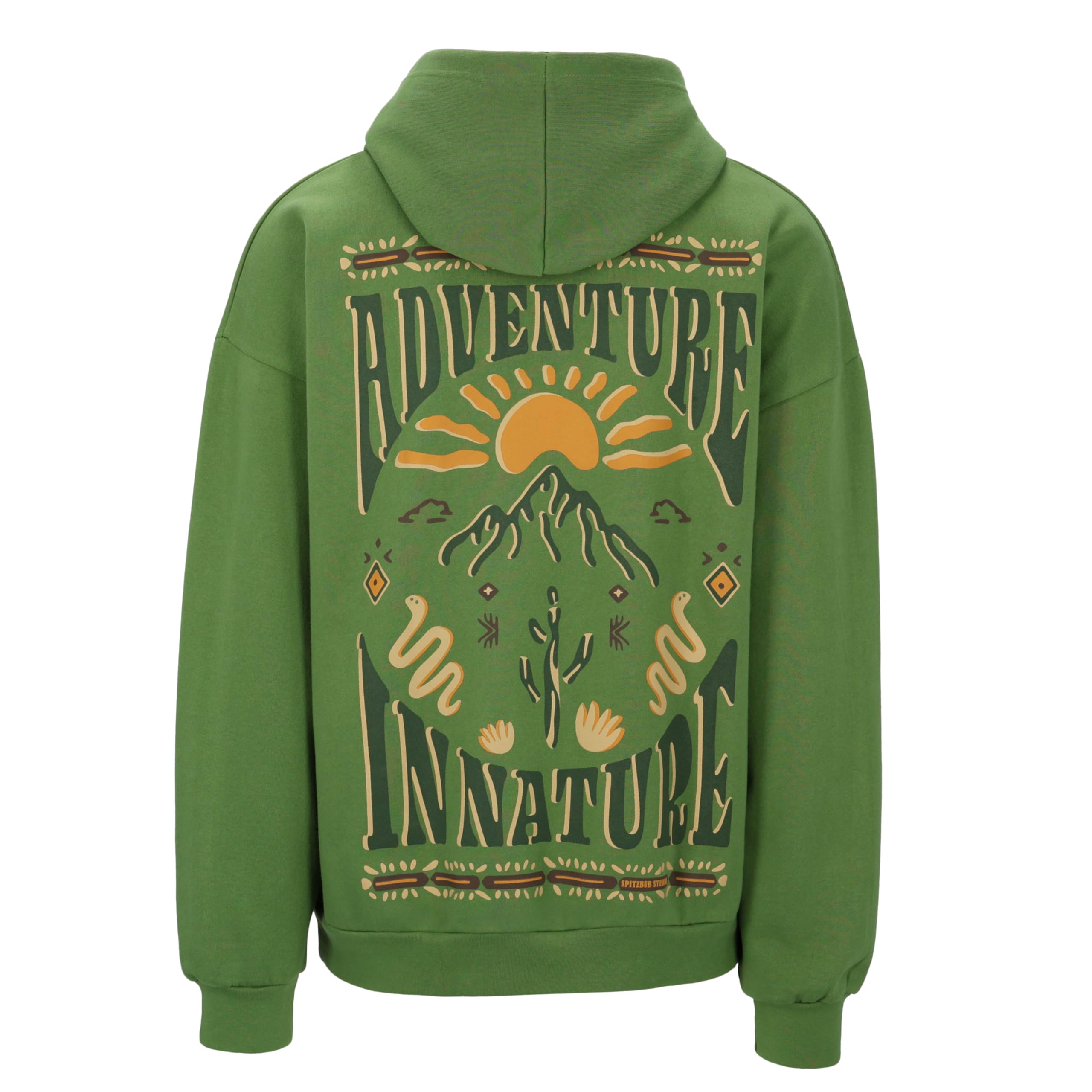 Spitzbub Oversized Hoodie Green Glow – Kapuzenpullover, Grün mit Kaktusprint auf der Brust & großem Rückenprint