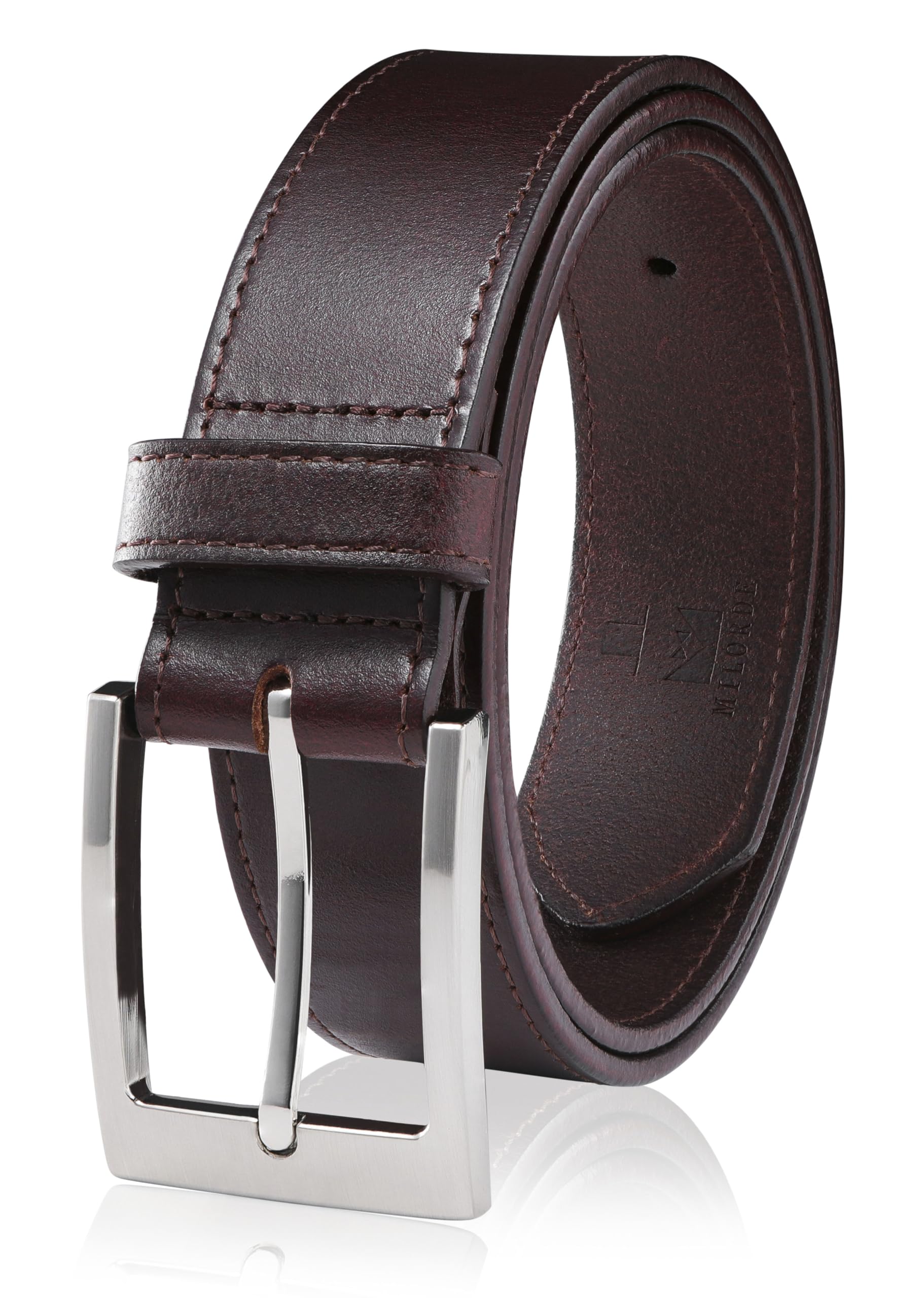 MILORDE Men's Genuine Leather Dress Belt, Handmade, 100% Cow Leather, Fashion & Classic Designs for Work Business and Casual, Light Coffee 702, 32(Fits Waist 30"-31")
