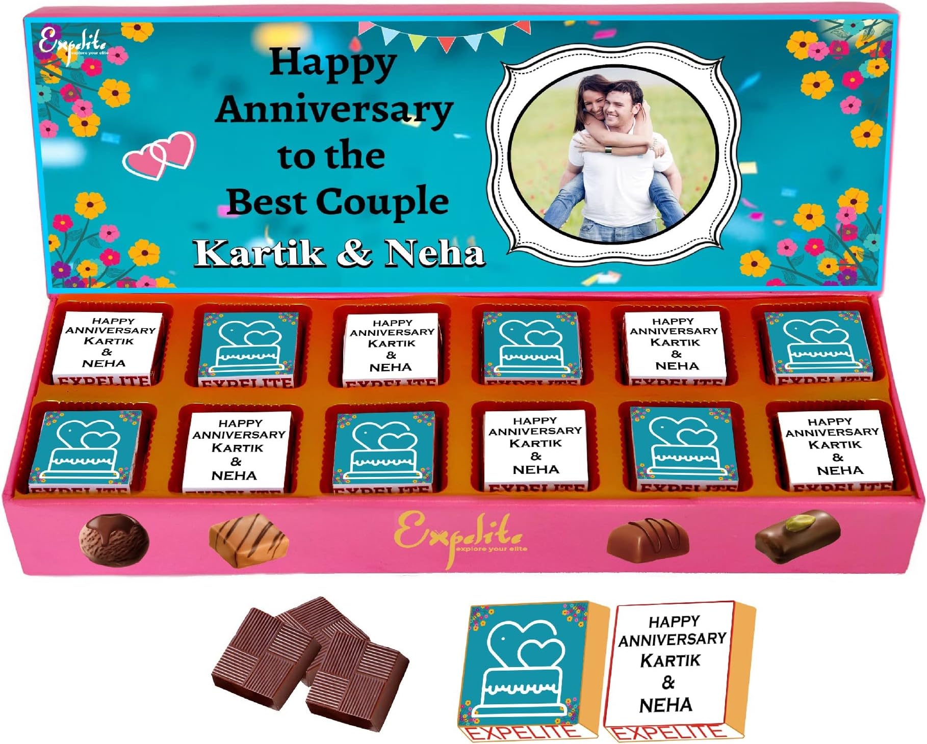 Expelite Personalized Best Couple Anniversary Chocolate Gift Box - 12 pc Anniversary Chocolate For Bhaiya Bhabhi