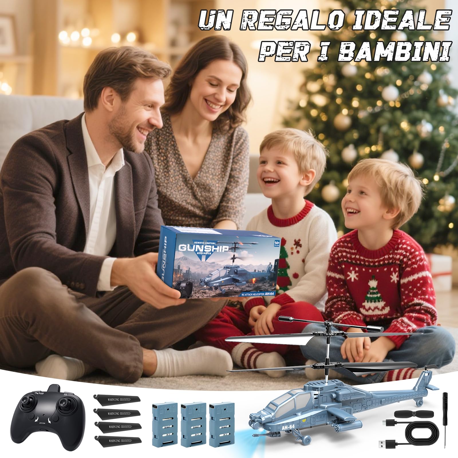 Charmofun Elicottero Telecomandato, 2.4Ghz Elicottero Radiocomandato con Luce e 3 batterie, 40 Minuti di Volo, 3.5 Canali Elicotteri RC, Aereo Telecomandato Regalo per Bambini da 8+ Anni (Blu)
