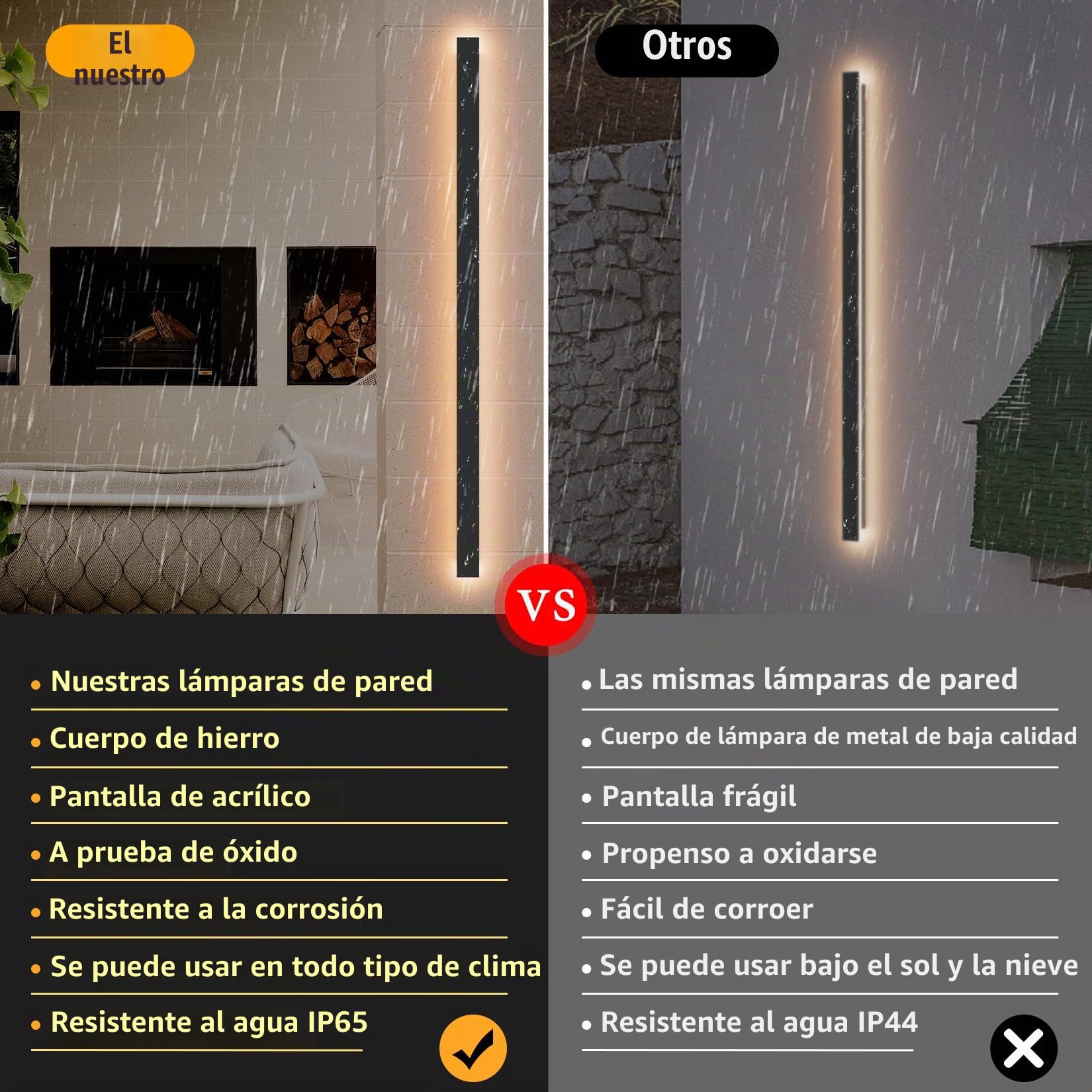 Klighten LED Aplique de Pared Largo Exterior, Negro Lámpara de Pared Interior, 150CM/45W Apliques de Pared, IP65 Hierro Moderna Luz de Pared, para Jardín Patio Salón Escalera, Blanco Cálido 3000K