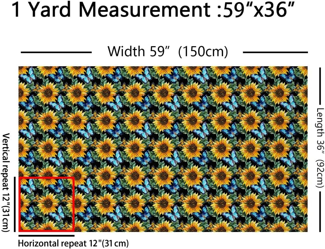 Sunflower Waterproof Fabric by The Yard Watercolor Yellow Flowers Farmhouse Rustic Style Home DIY Fabric by The Yard Blue Butterfly Animal Upholstery Fabric for Arts Craft Quilting Sewing,3 Yards