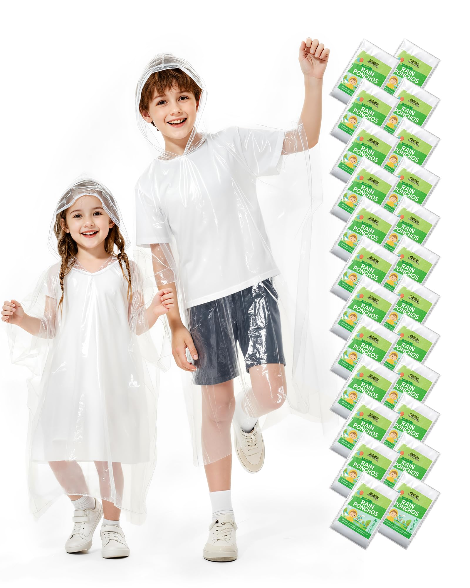Hitituto Rain Ponchos Family Pack Kids– 6/12/24 Pack Disposable Poncho with Hood, Clear &amp; Assorted Colors, Home Survival Kits