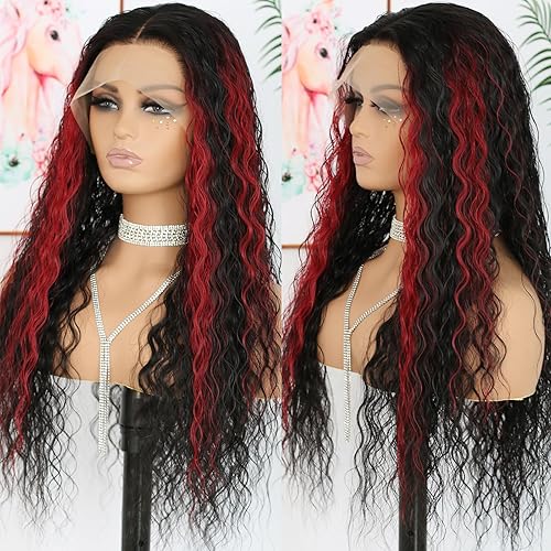 Miniatura 13 de ANDRIA Pelucas de encaje frontal negro y rubio de 13 x 4 pulgadas, previamente despuntadas, sin pegamento, con abuelitos, cabello sintético