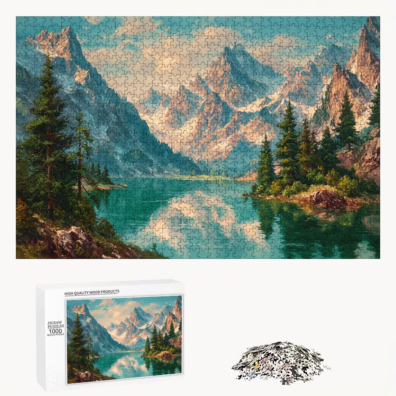 Puzzle 2000 elementów - Jezioro i góry - Trwałe drewniane puzzle z literami na odwrocie - 70 x 100 cm - Kreatywne hobby bez kurzu - Artykuł kolekcjonerski i 14 lat w ponad P3#248