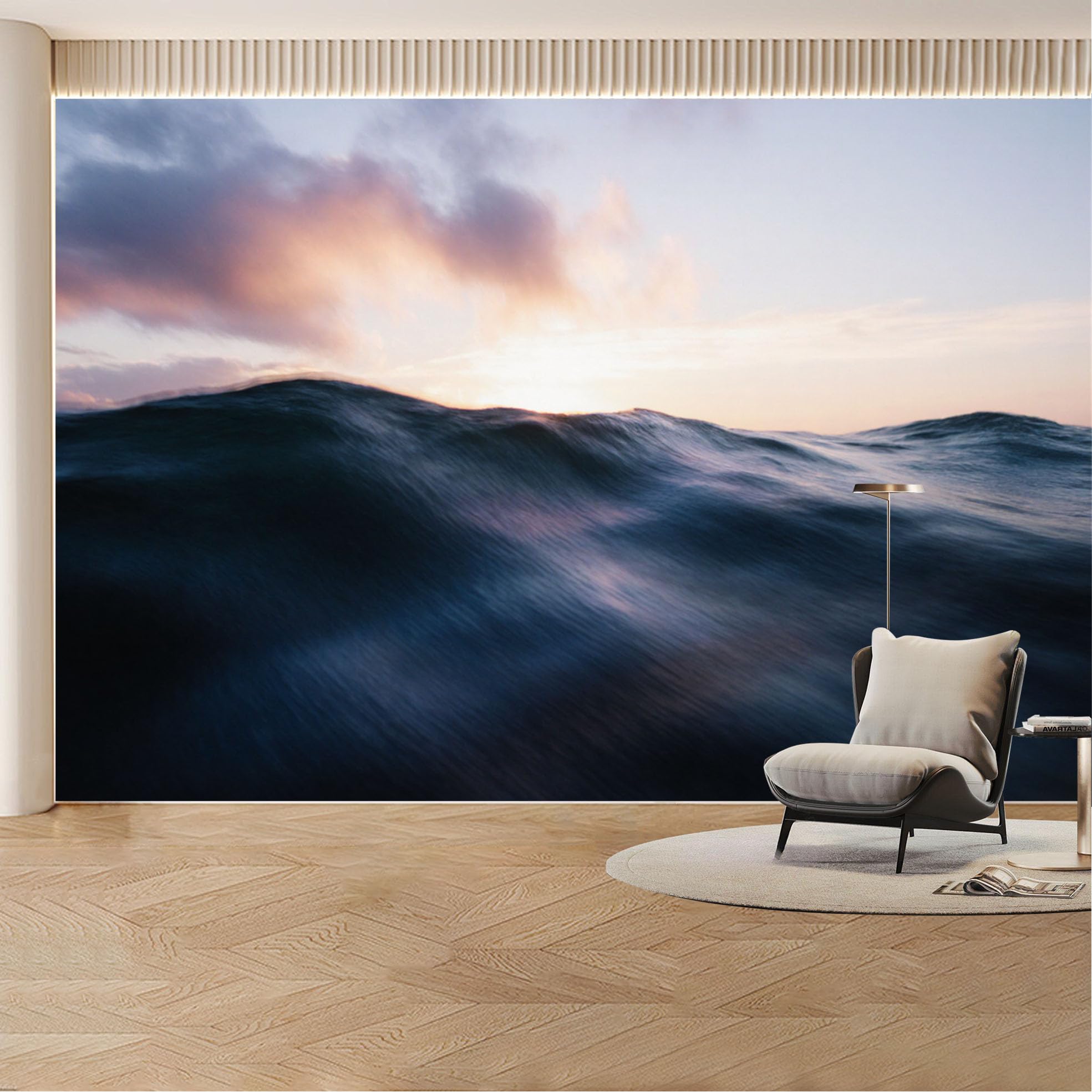 Custom Wall Mural Wallpaper Ocean Wave， Nature Landscape Modern Wall Decor， Sunset Misty Removable SelfAdhesive Large Photo for Living Room， Bedroom， Office