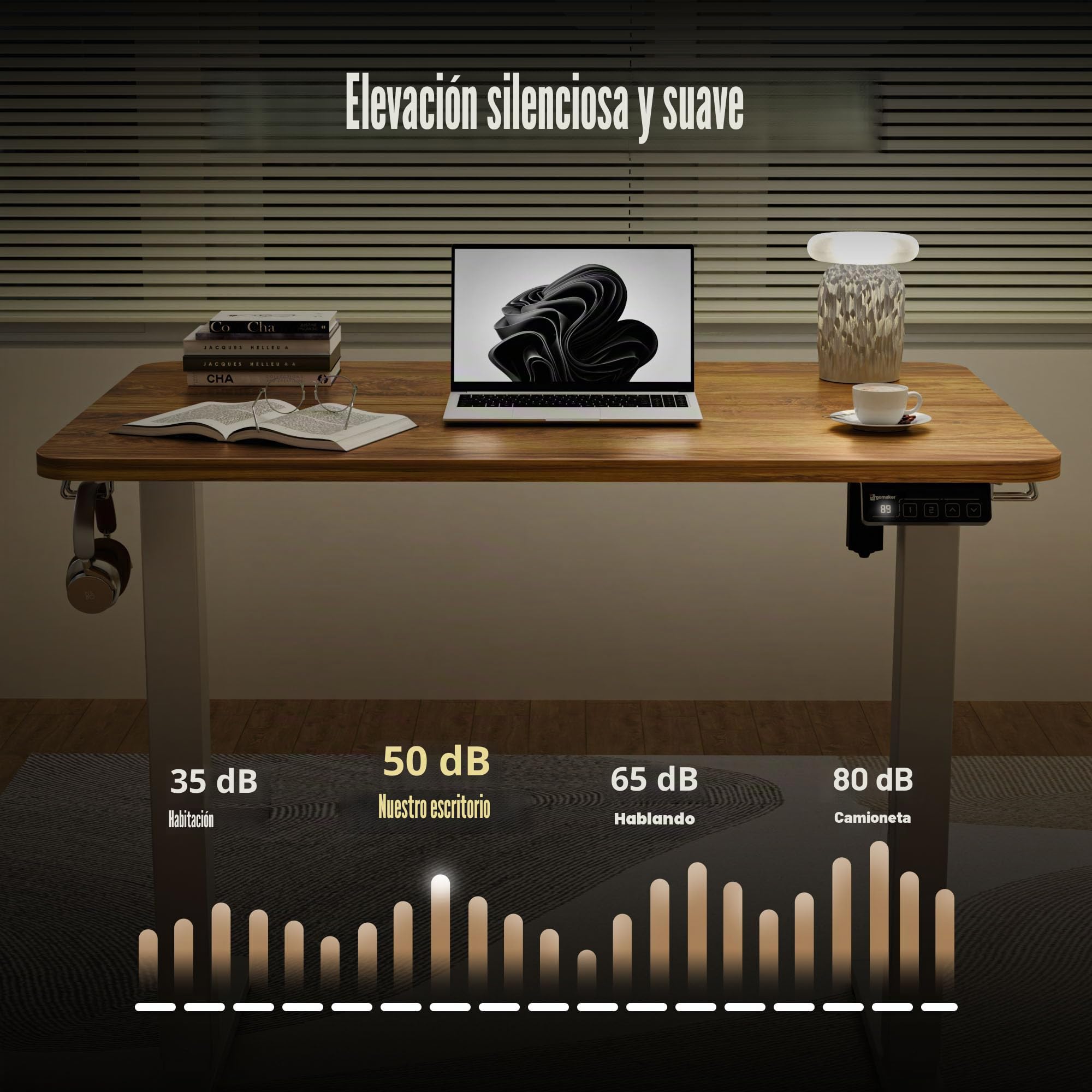 ERGOMAKER Escritorio Regulable en Altura 90 x 60 cm, Altura Regulable eléctrica con función de Memoria, Mesa ergonómica Regulable en Altura, marrón Claro