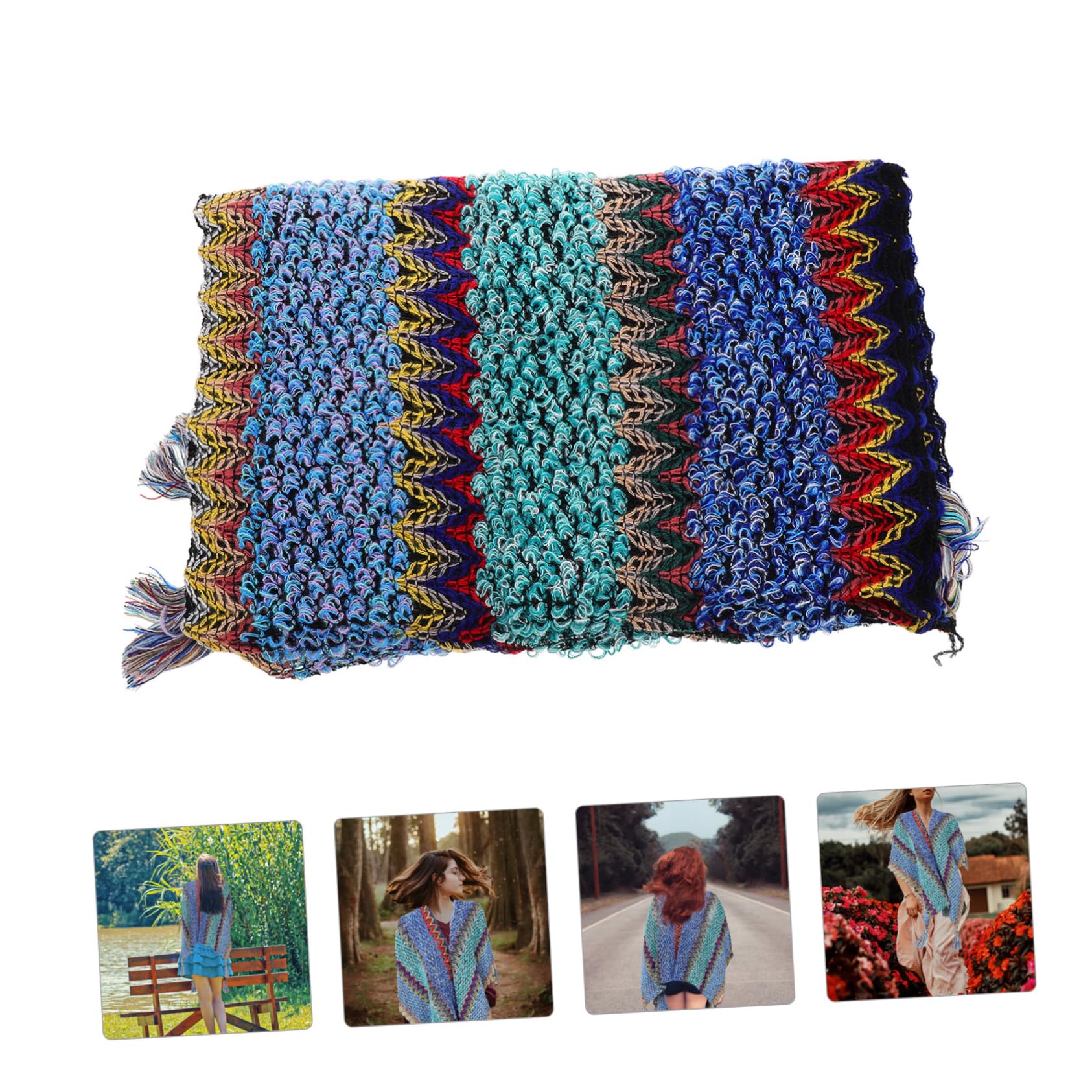Balacoo Poncho Suéter con Borlas y Cálida para Mujer para y Sesiones Fotográficas Casual y Chic Color Azul